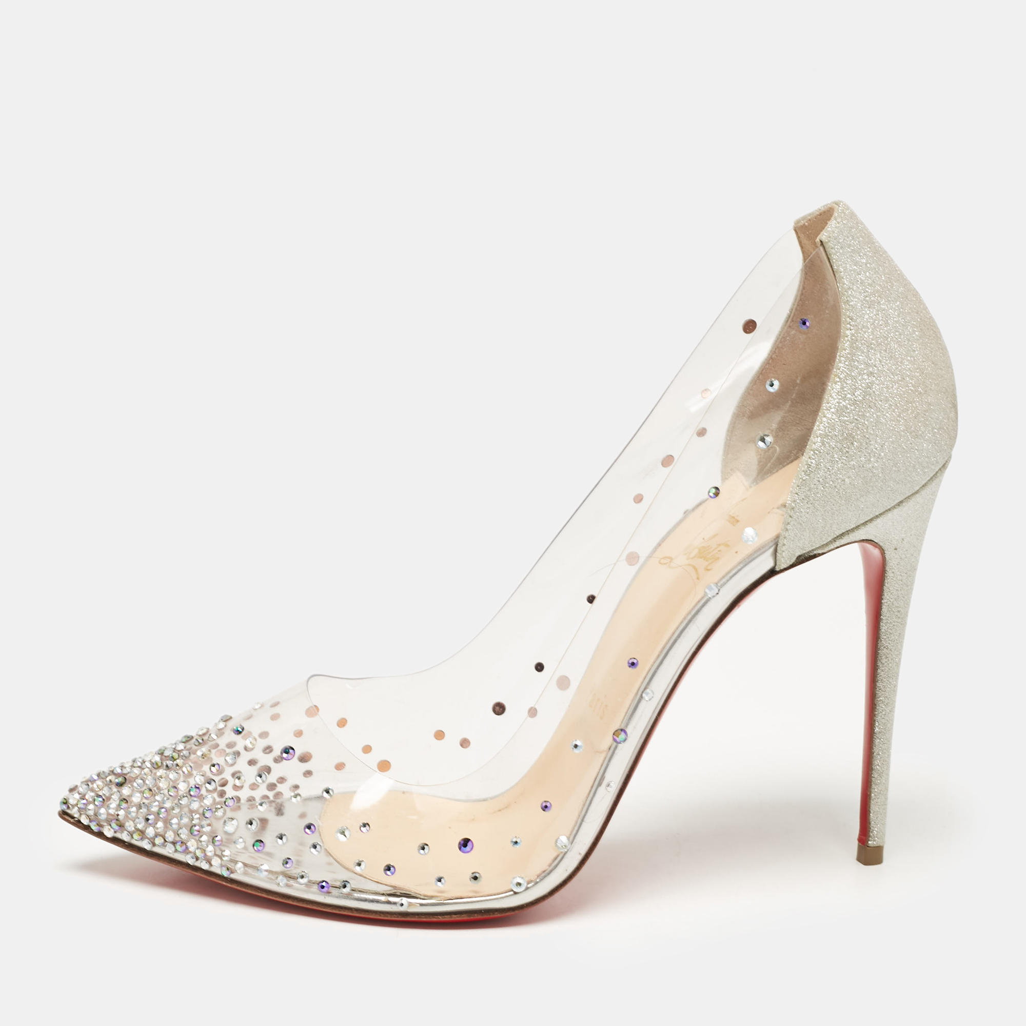 

Christian Louboutin Silver Glitter and PVC Degrastrass Pumps Size