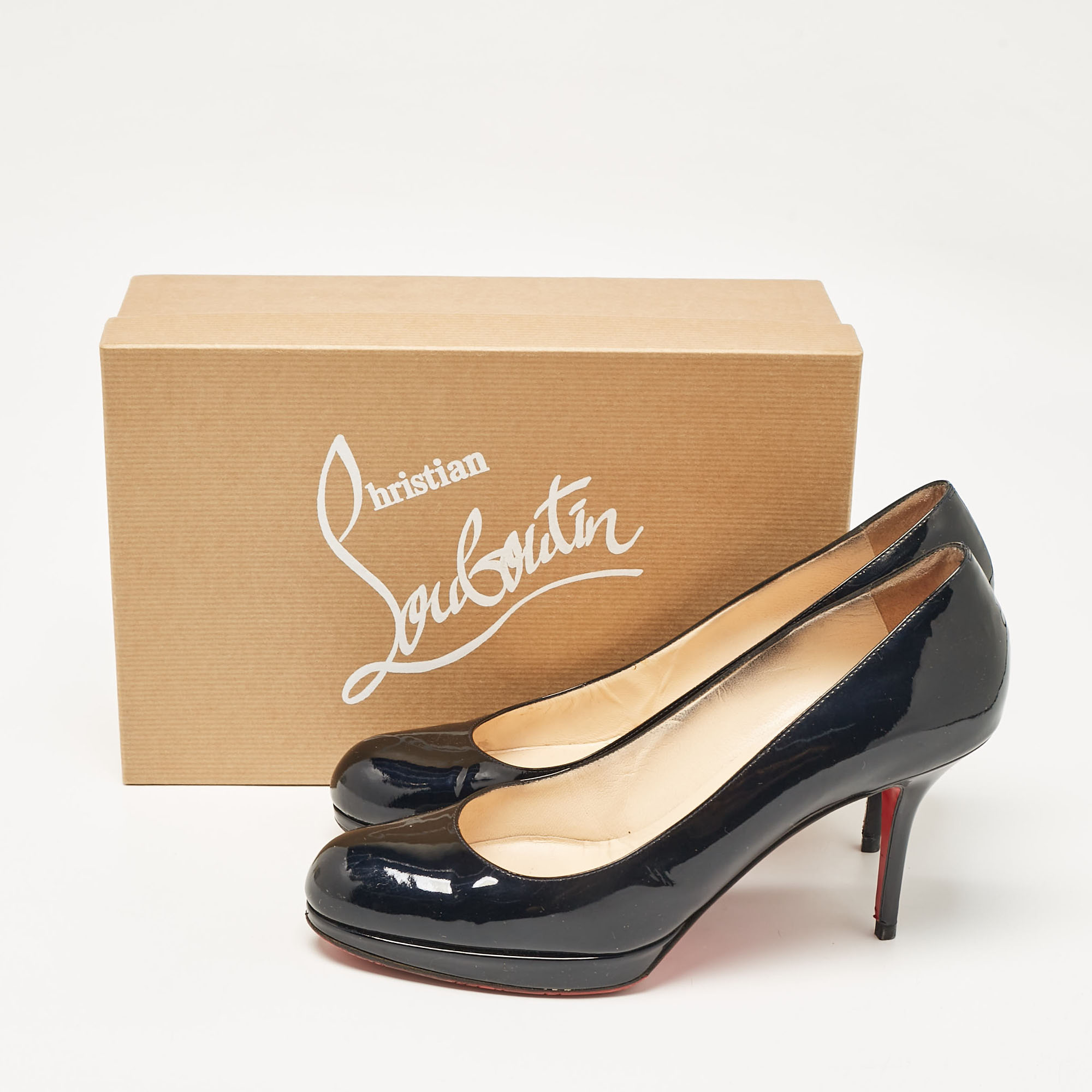 Christian Louboutin Navy Blue Patent Leather Prorata Pumps Size 40 