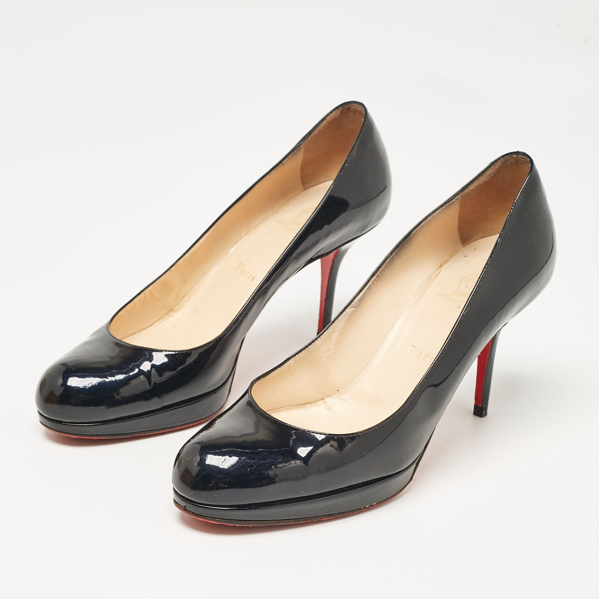 Christian Louboutin Navy Blue Patent Leather Prorata Pumps Size 40 