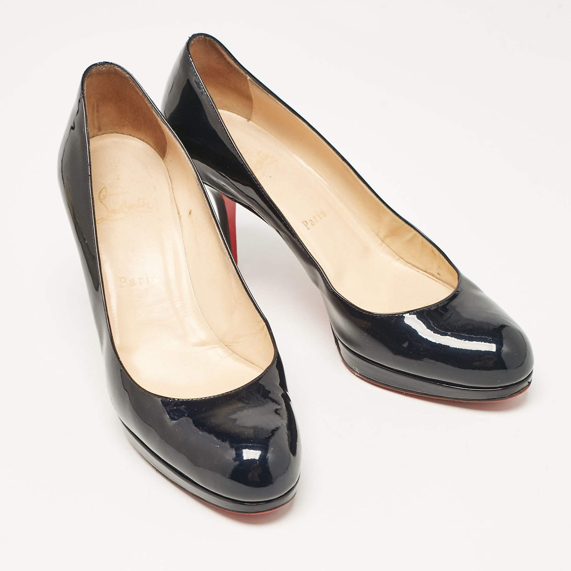 Christian Louboutin Navy Blue Patent Leather Prorata Pumps Size 40 