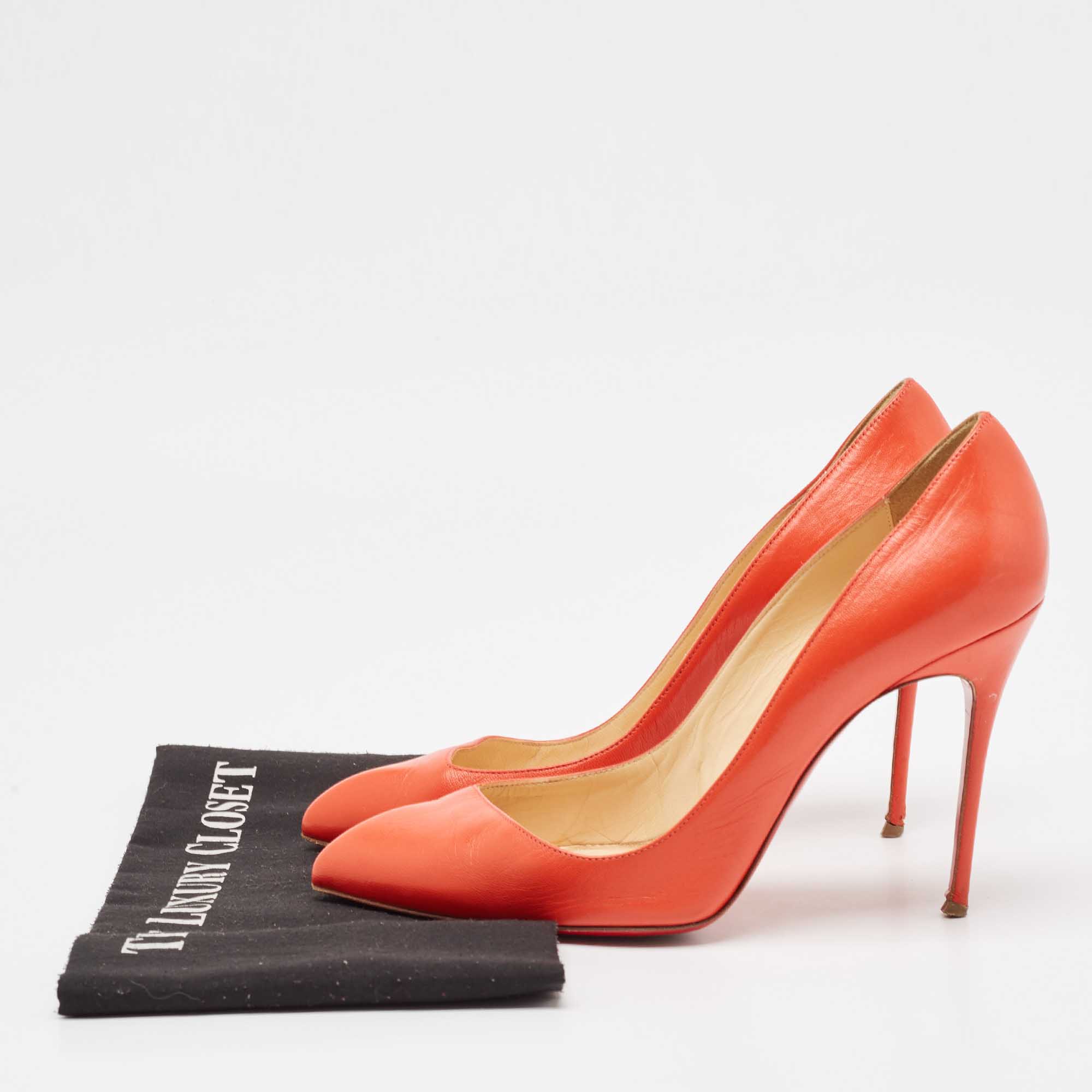 Christian Louboutin Orange Leather Corneille Pumps Size 39.5 