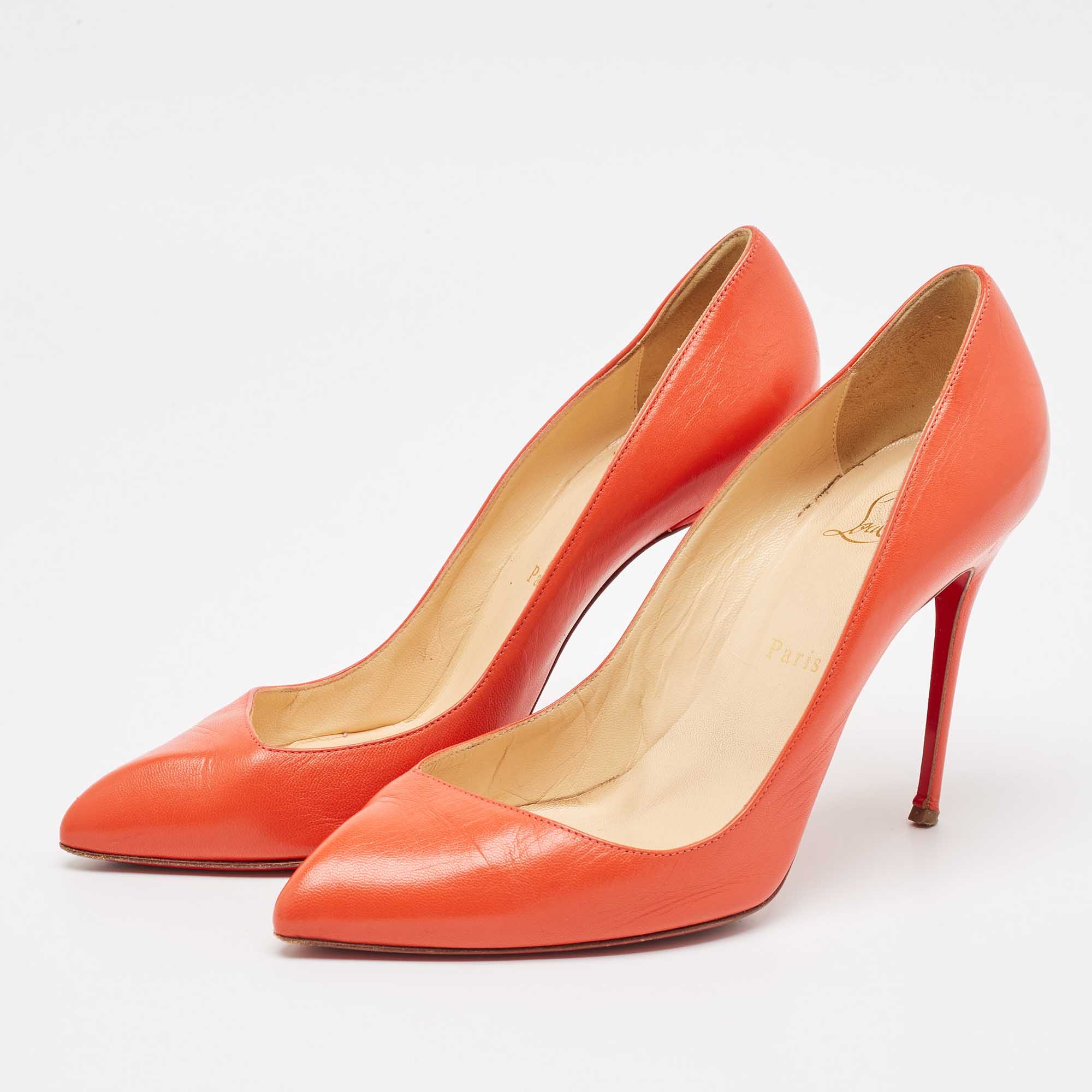 Christian Louboutin Orange Leather Corneille Pumps Size 39.5 
