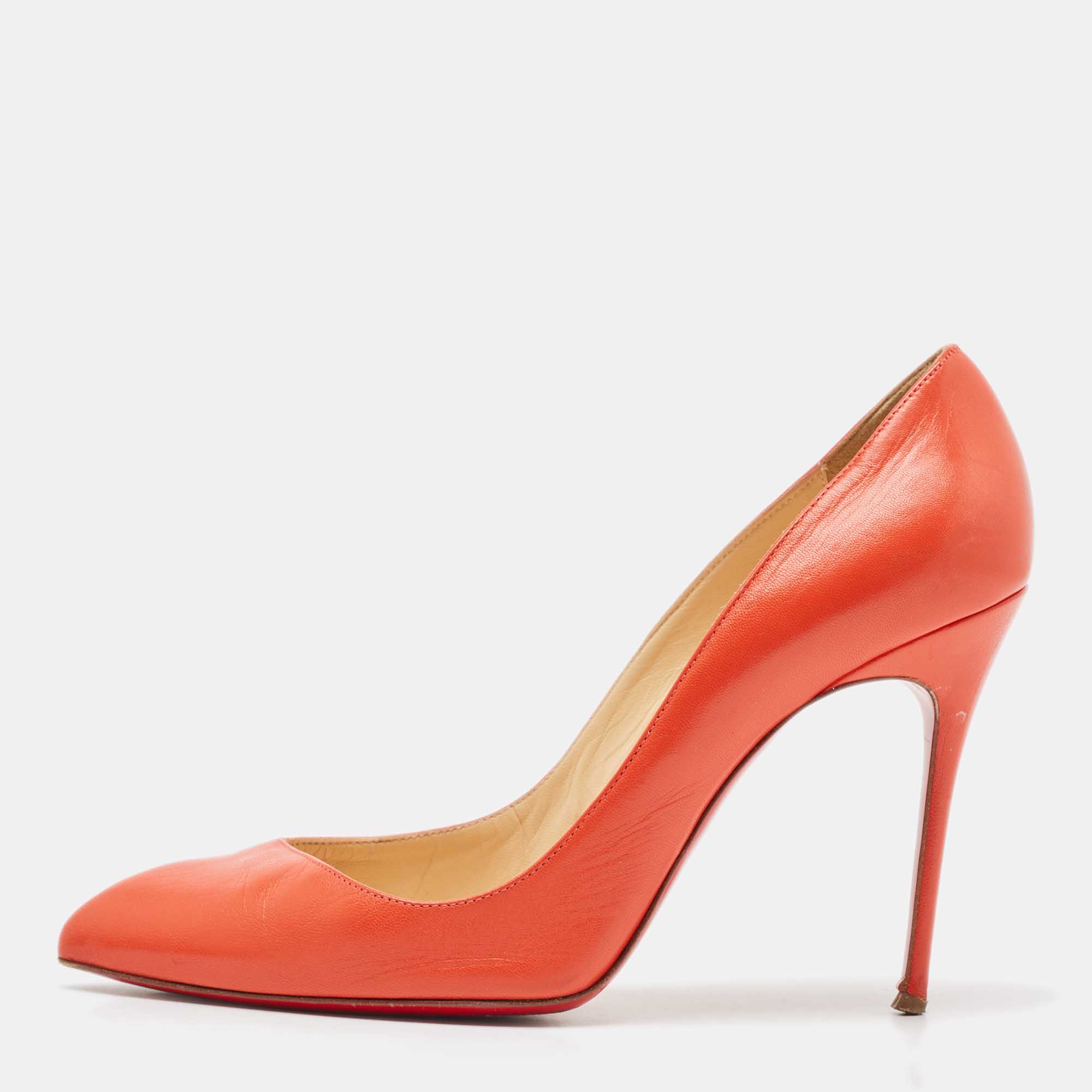 

Christian Louboutin Orange Leather Corneille Pumps Size