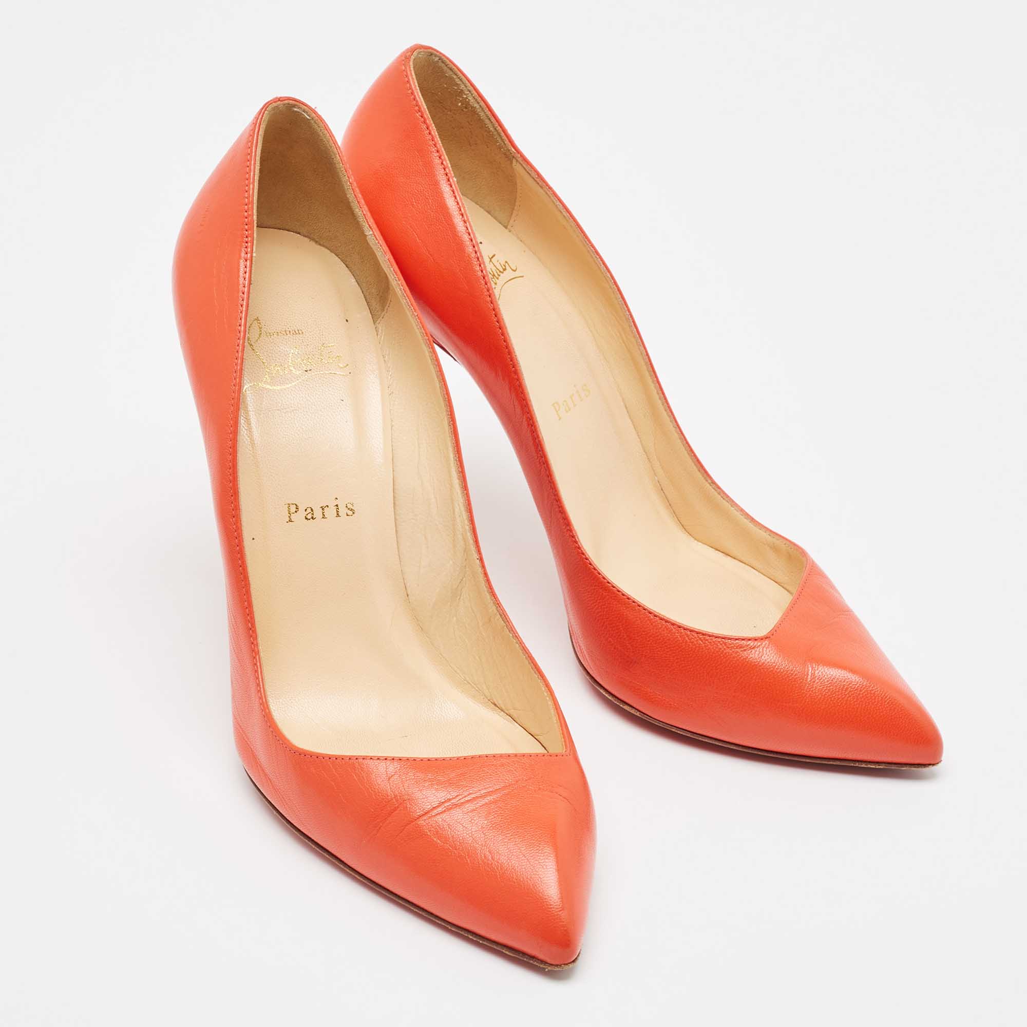 Christian Louboutin Orange Leather Corneille Pumps Size 39.5 
