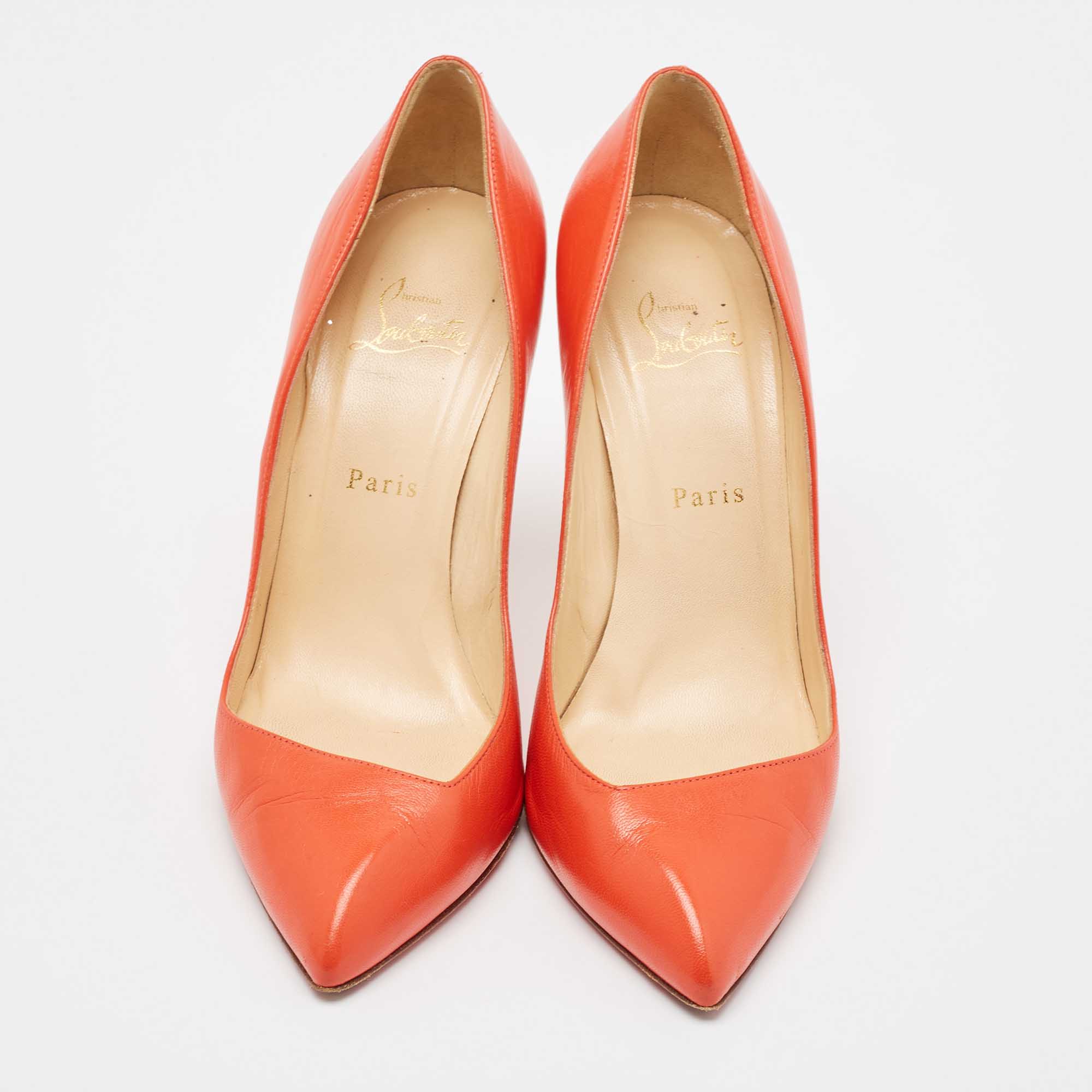 Christian Louboutin Orange Leather Corneille Pumps Size 39.5 