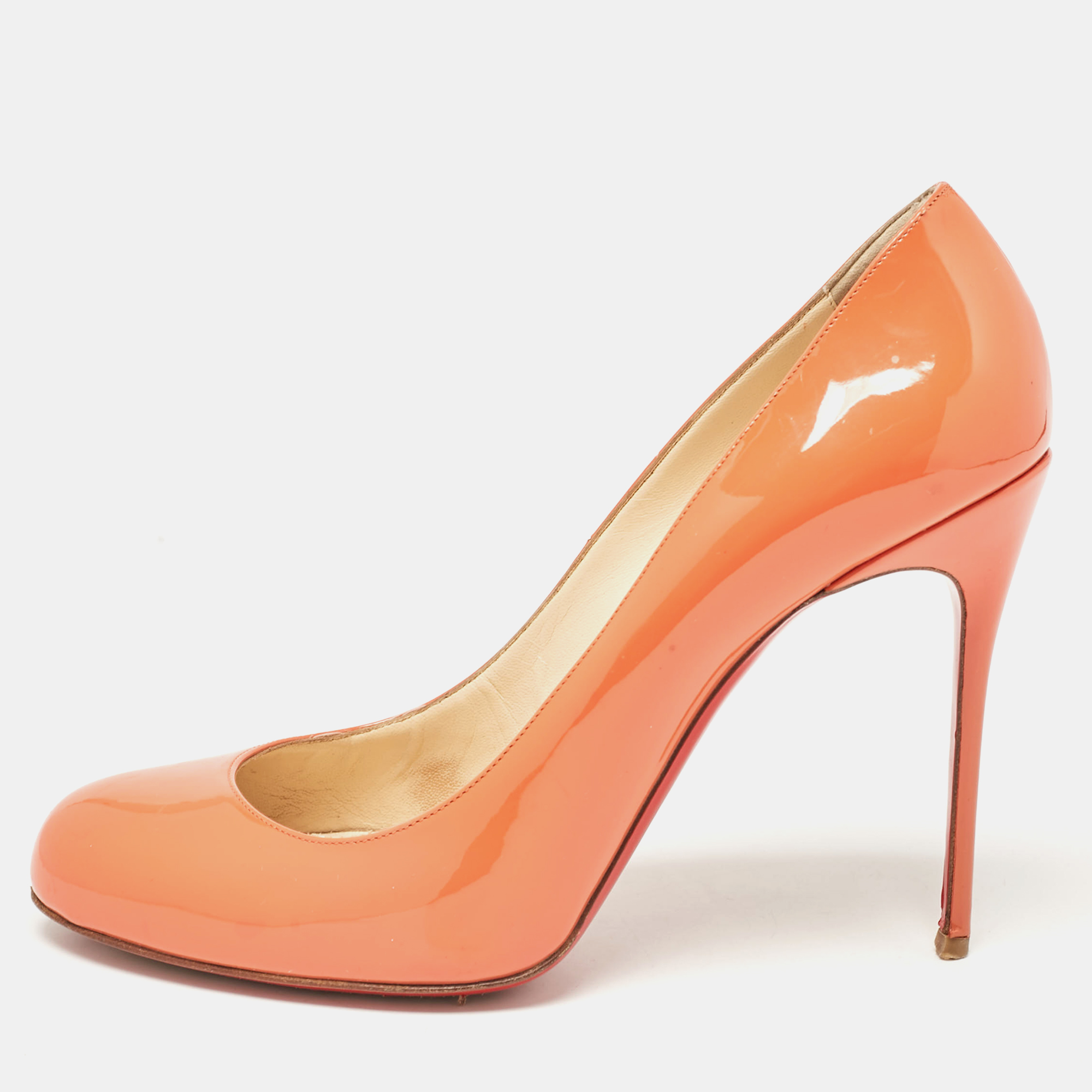 

Christian Louboutin Orange Patent Simple Pumps Size