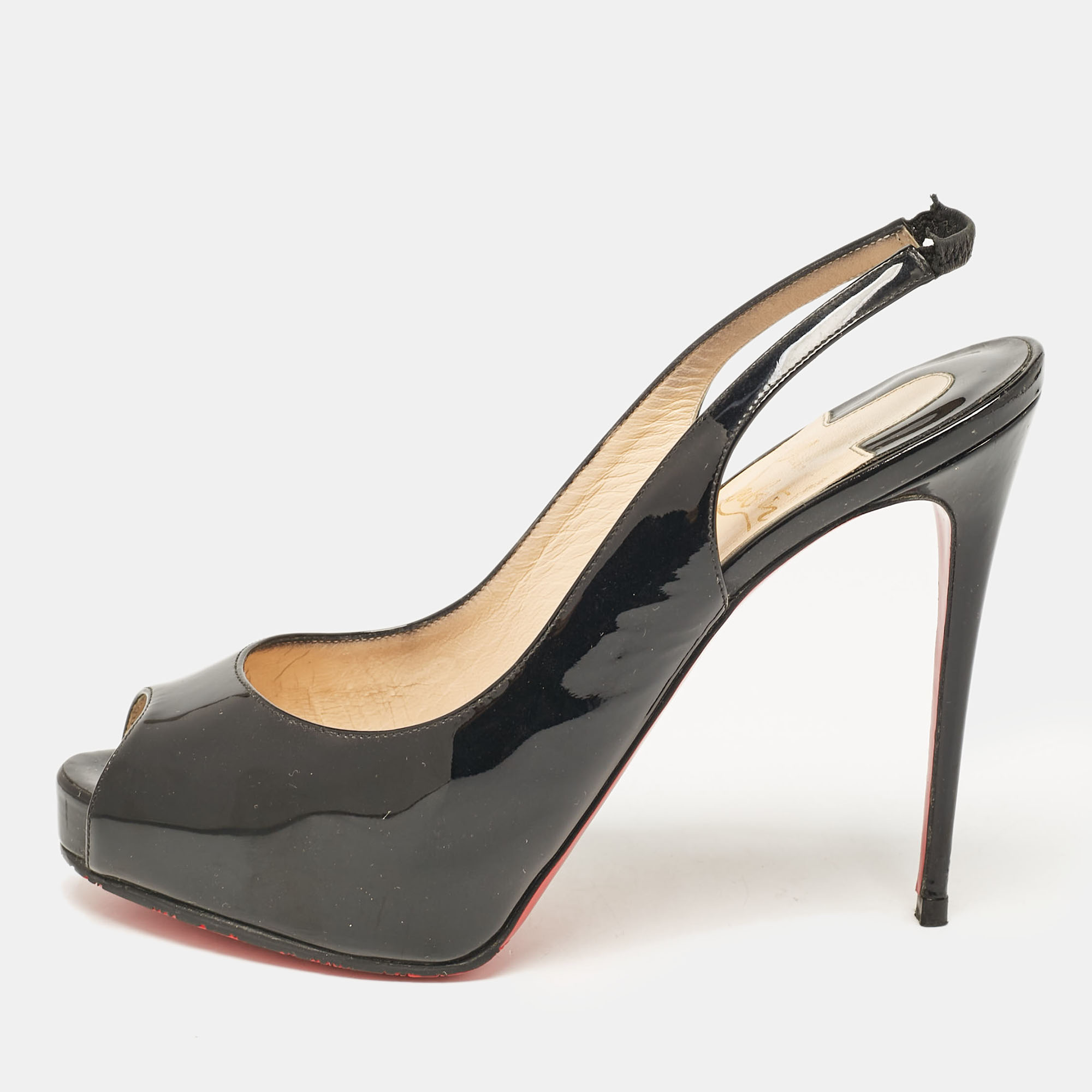 

Christian Louboutin Black Patent Leather Private Number Slingback Pumps Size