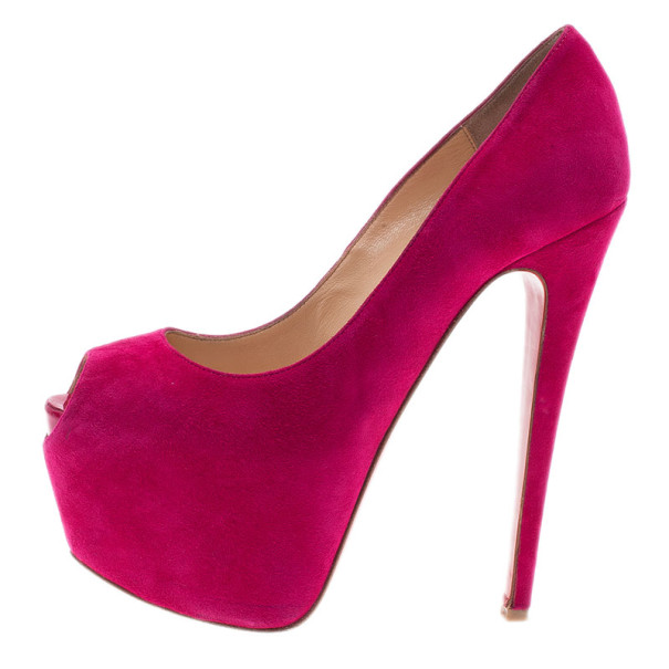 

Christian Louboutin Pink Suede Highness Peep Toe Platform Pumps Size