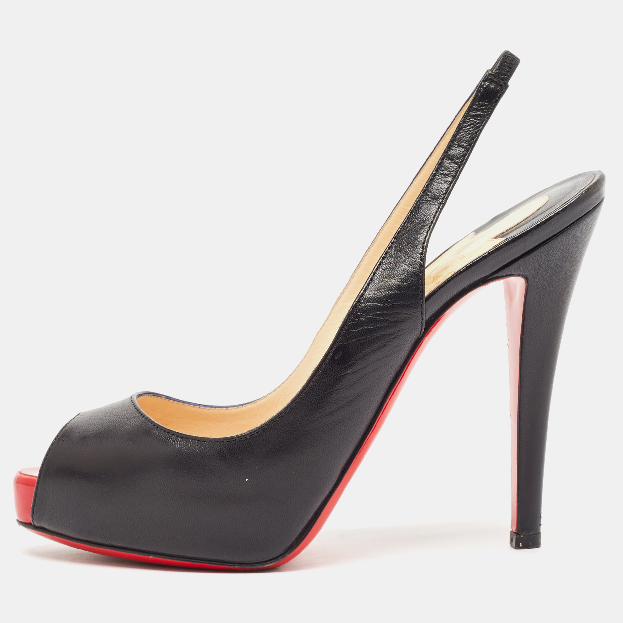 

Christian Louboutin Black Leather N°Prive Slingback Pumps Size