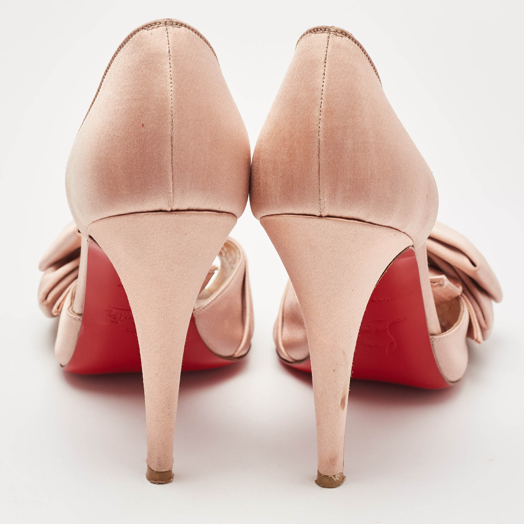 Christian Louboutin Beige Satin T-Dorcet Peep Toe Sandals Size 37 
