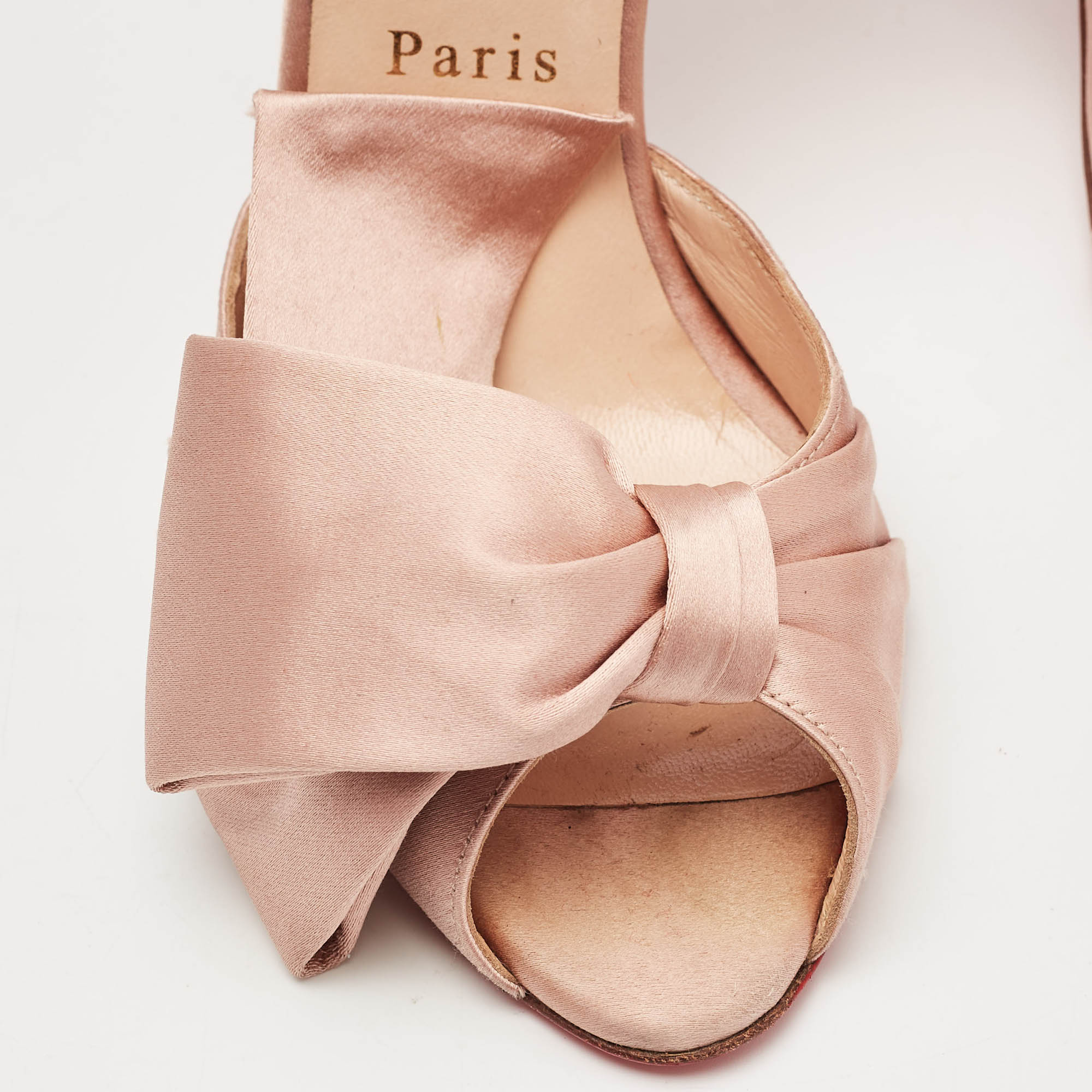Christian Louboutin Beige Satin T-Dorcet Peep Toe Sandals Size 37 