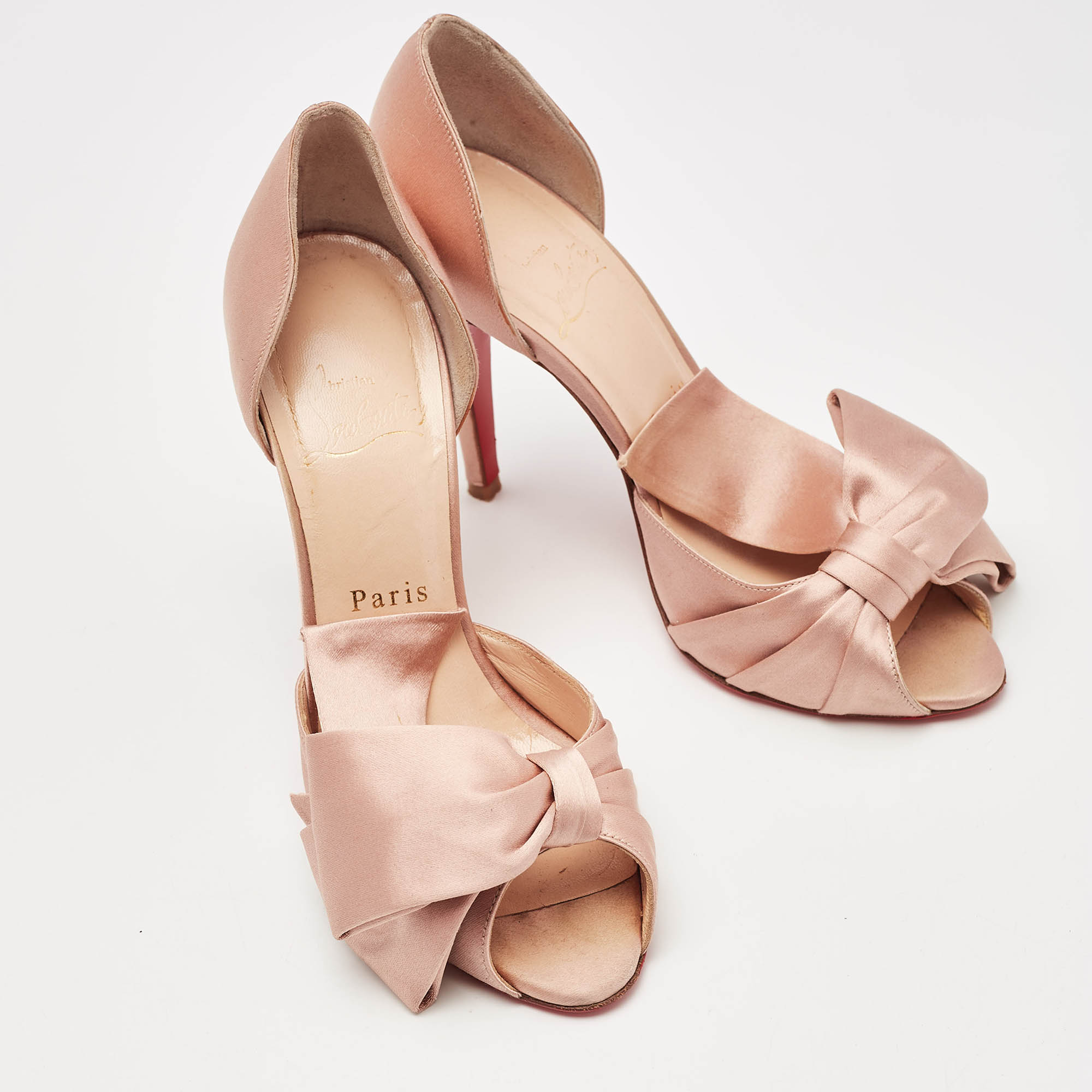 Christian Louboutin Beige Satin T-Dorcet Peep Toe Sandals Size 37 