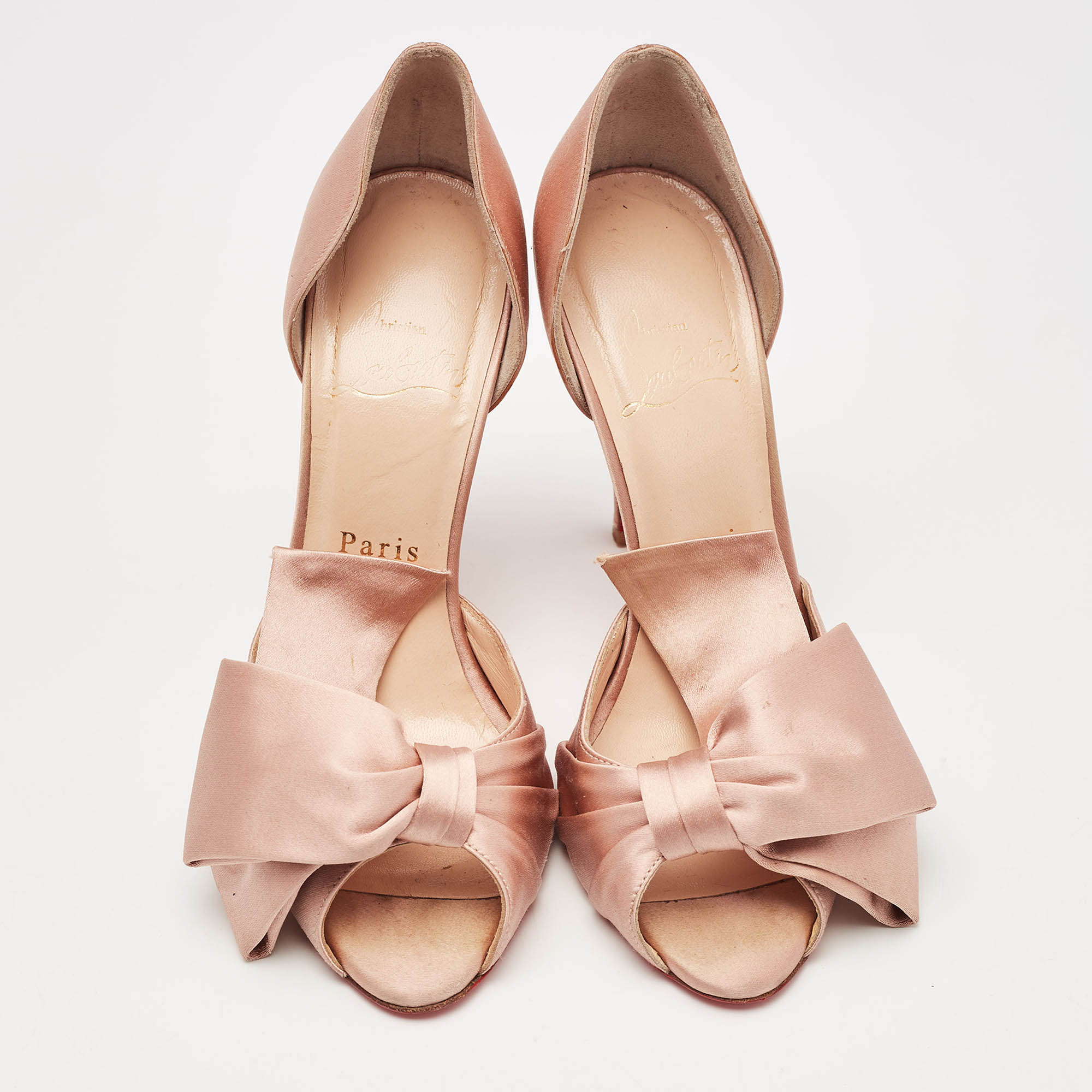 Christian Louboutin Beige Satin T-Dorcet Peep Toe Sandals Size 37 