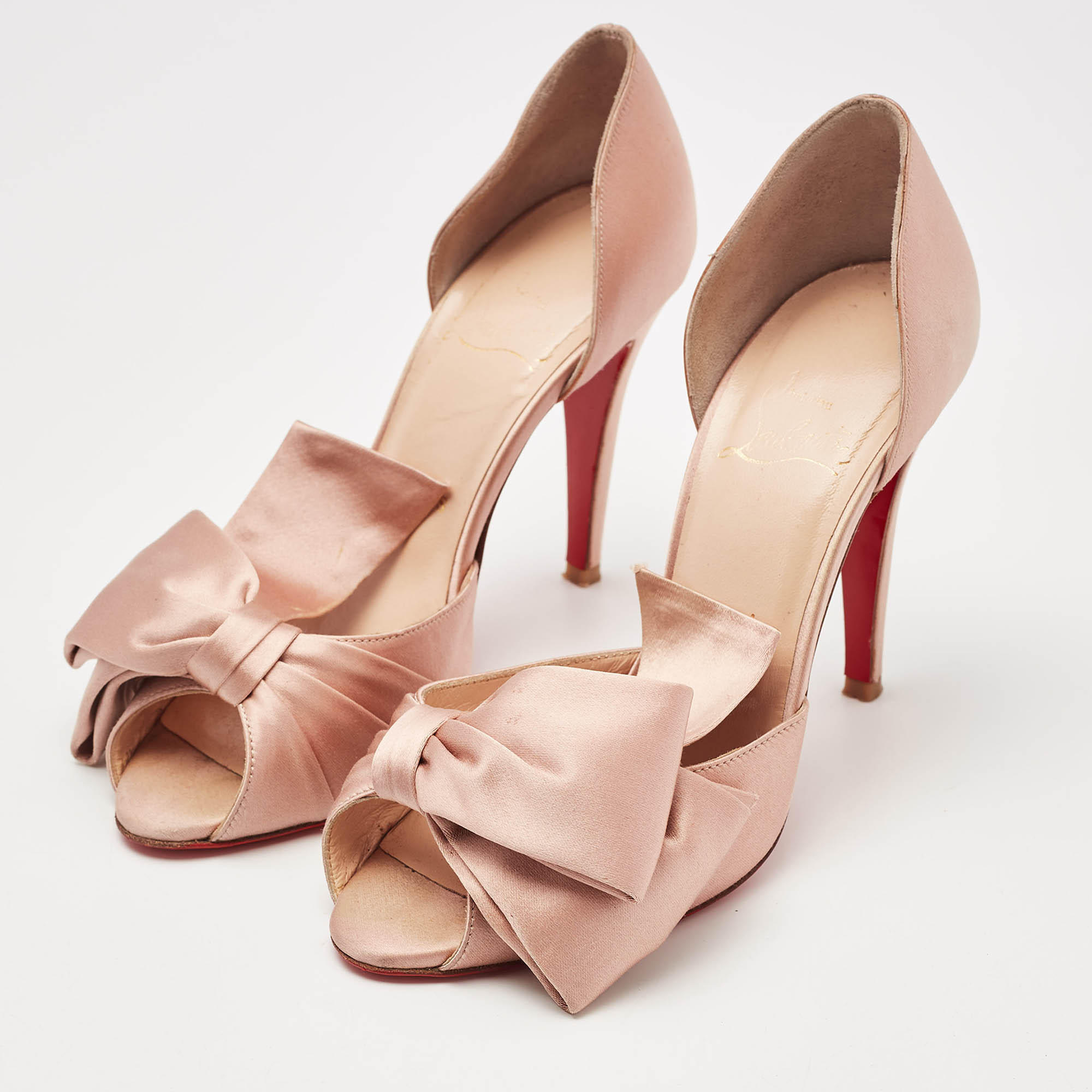 Christian Louboutin Beige Satin T-Dorcet Peep Toe Sandals Size 37 