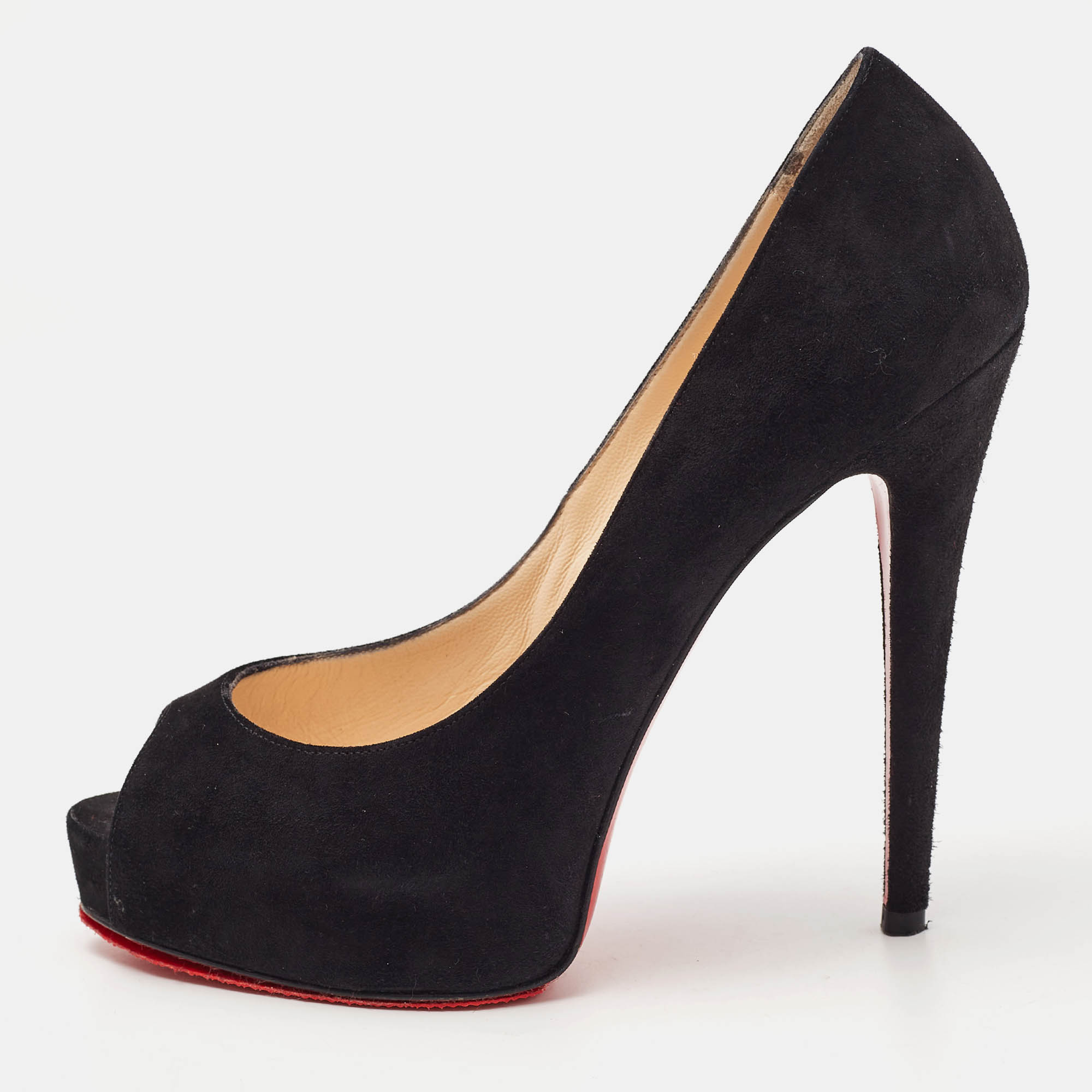 

Christian Louboutin Black Suede Very Prive Peep Toe Pumps Size