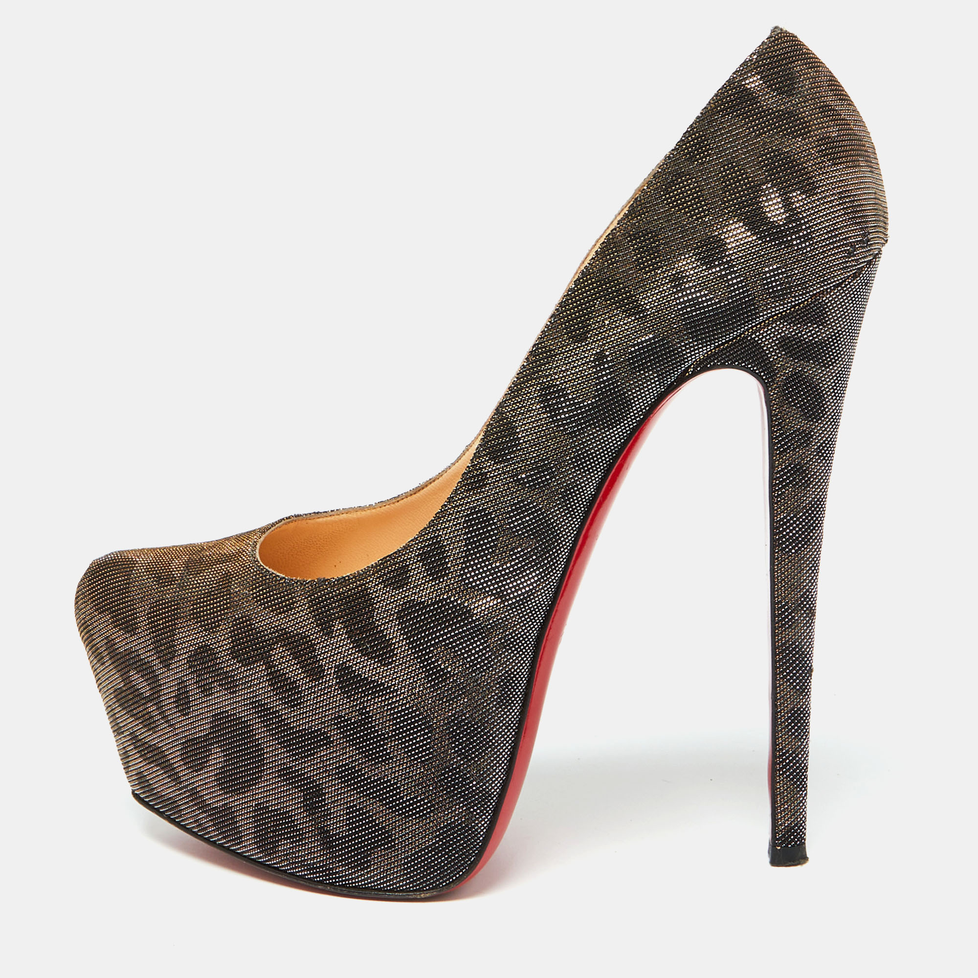 

Christian Louboutin Metallic Lurex Fabric Leopard Print Daffodile Platform Pumps Size, Multicolor