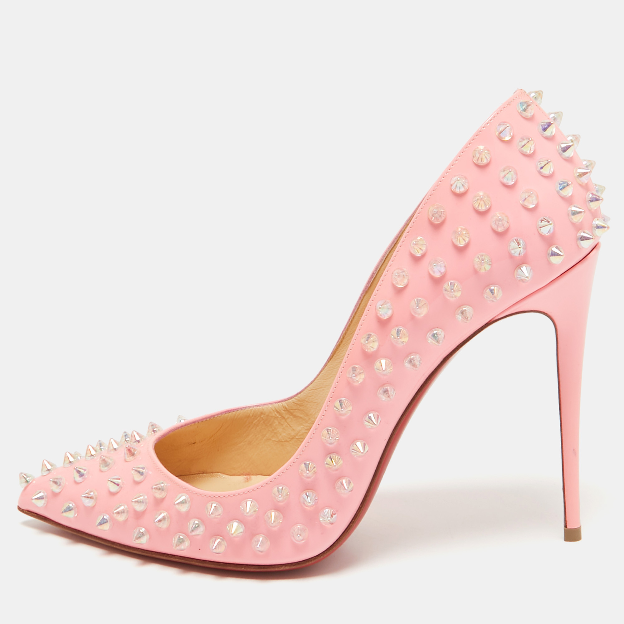 

Christian Louboutin Pink Patent Leather Pigalle Follies Spikes Pumps Size