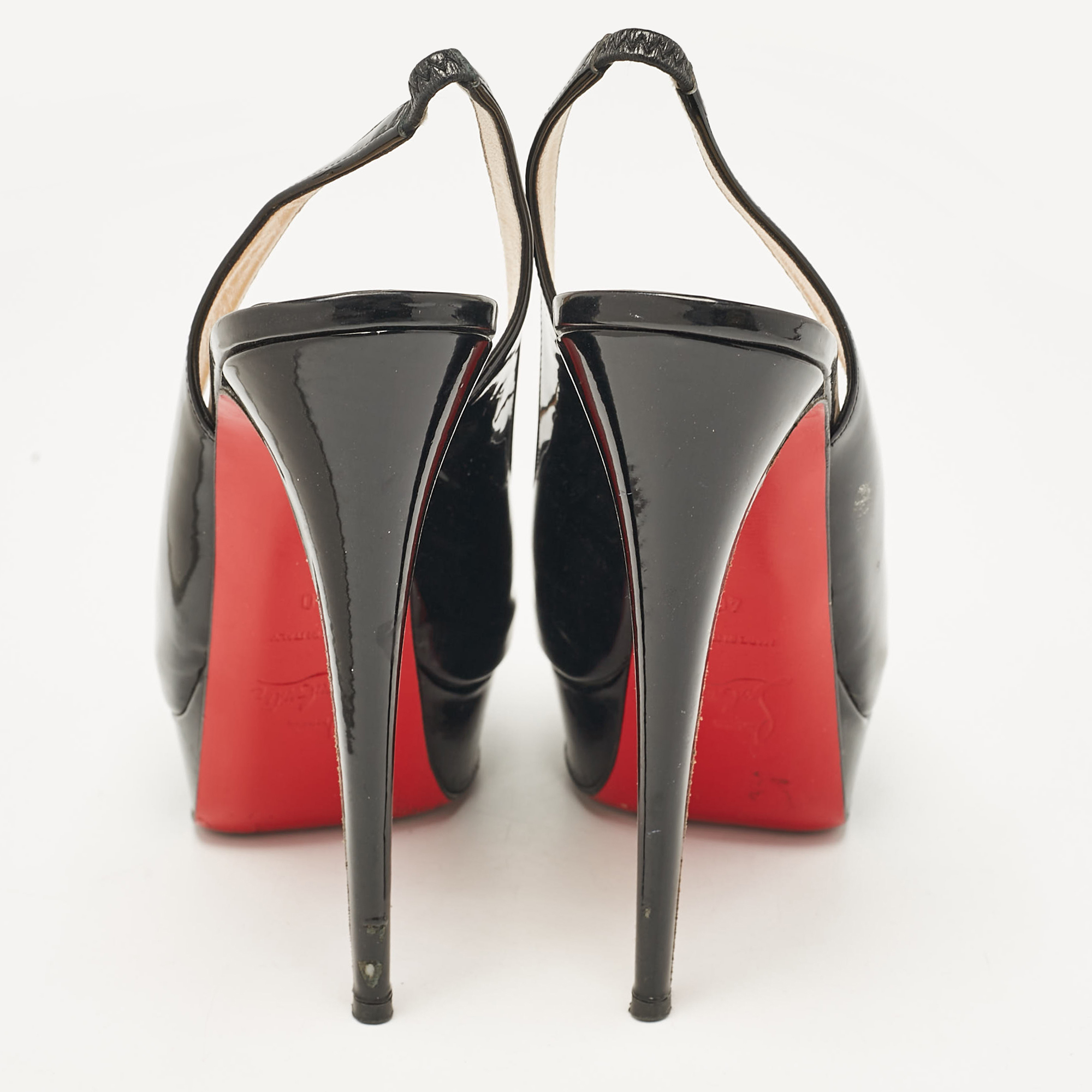 Christian Louboutin Black Patent Leather Lady Peep Slingback Pumps Size 40 