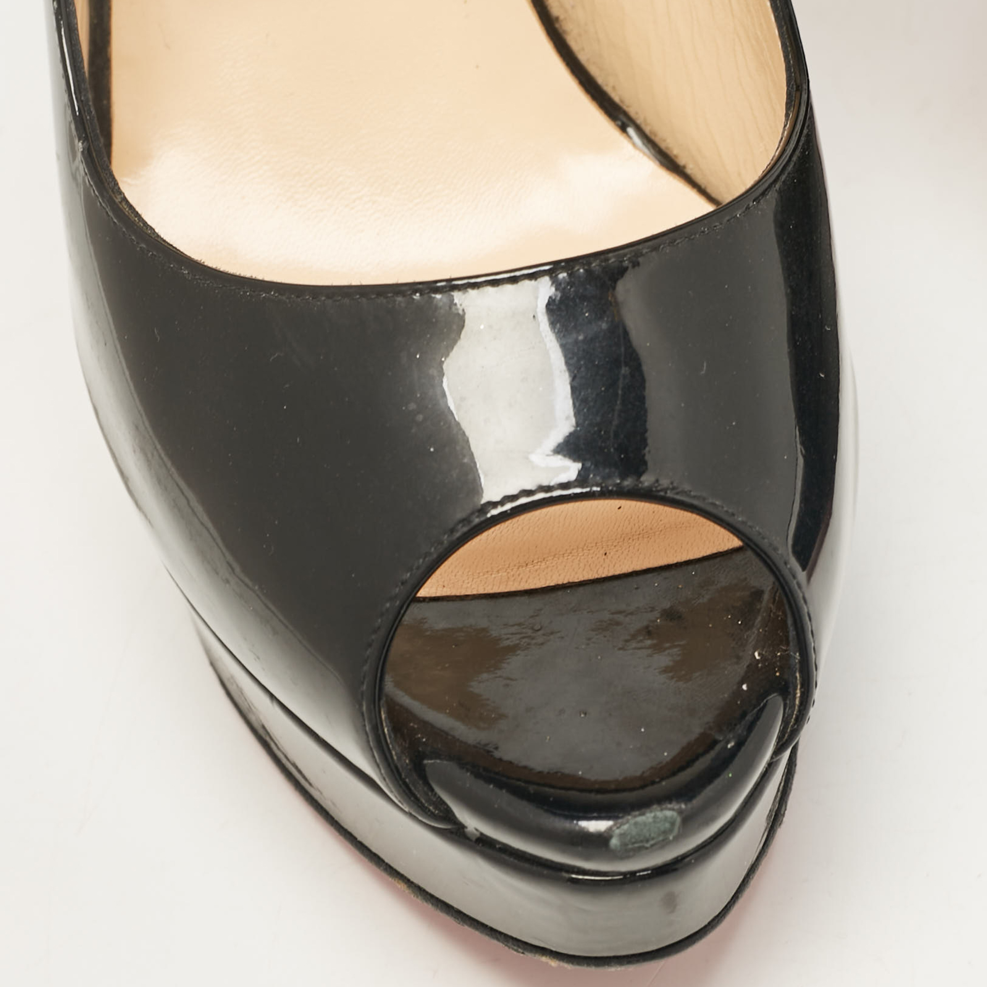 Christian Louboutin Black Patent Leather Lady Peep Slingback Pumps Size 40 