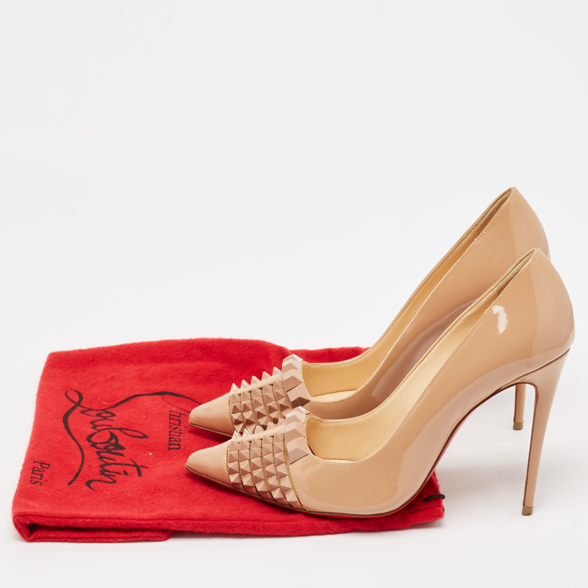 Christian Louboutin Beige Patent Leather Pyrami Pumps Size 37.5 