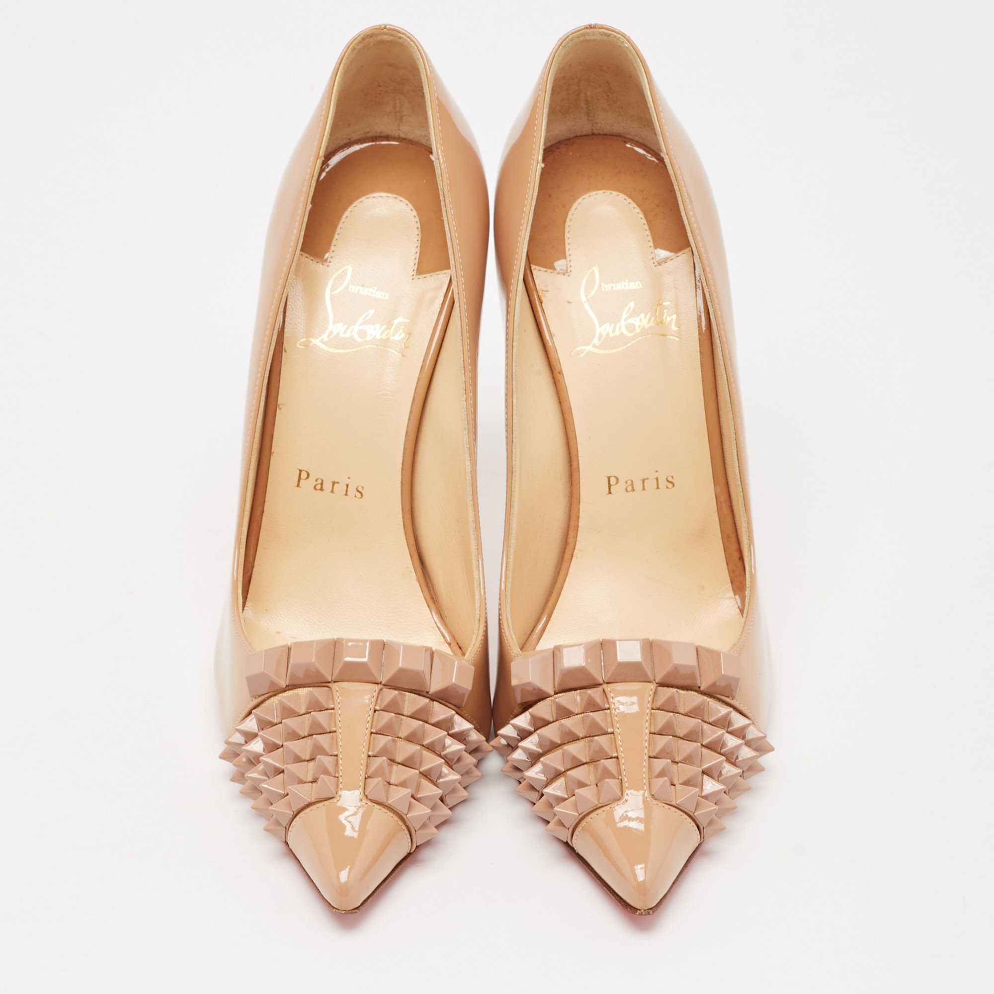 Christian Louboutin Beige Patent Leather Pyrami Pumps Size 37.5 