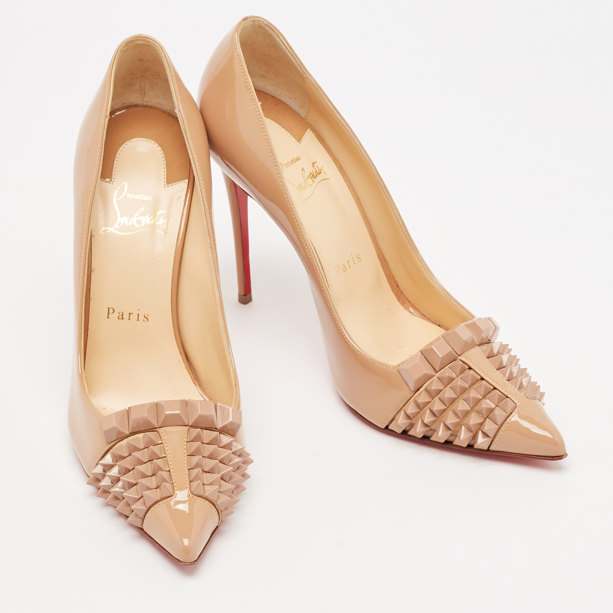 Christian Louboutin Beige Patent Leather Pyrami Pumps Size 37.5 