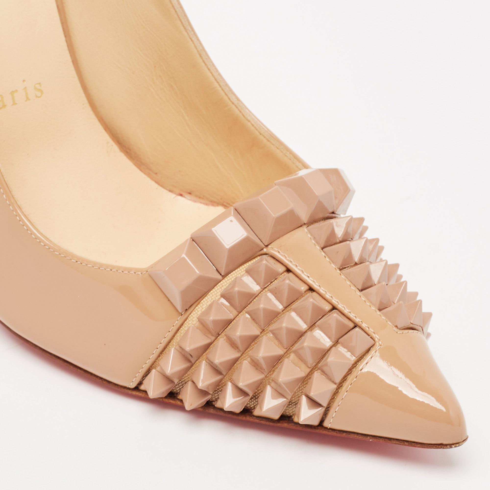 Christian Louboutin Beige Patent Leather Pyrami Pumps Size 37.5 