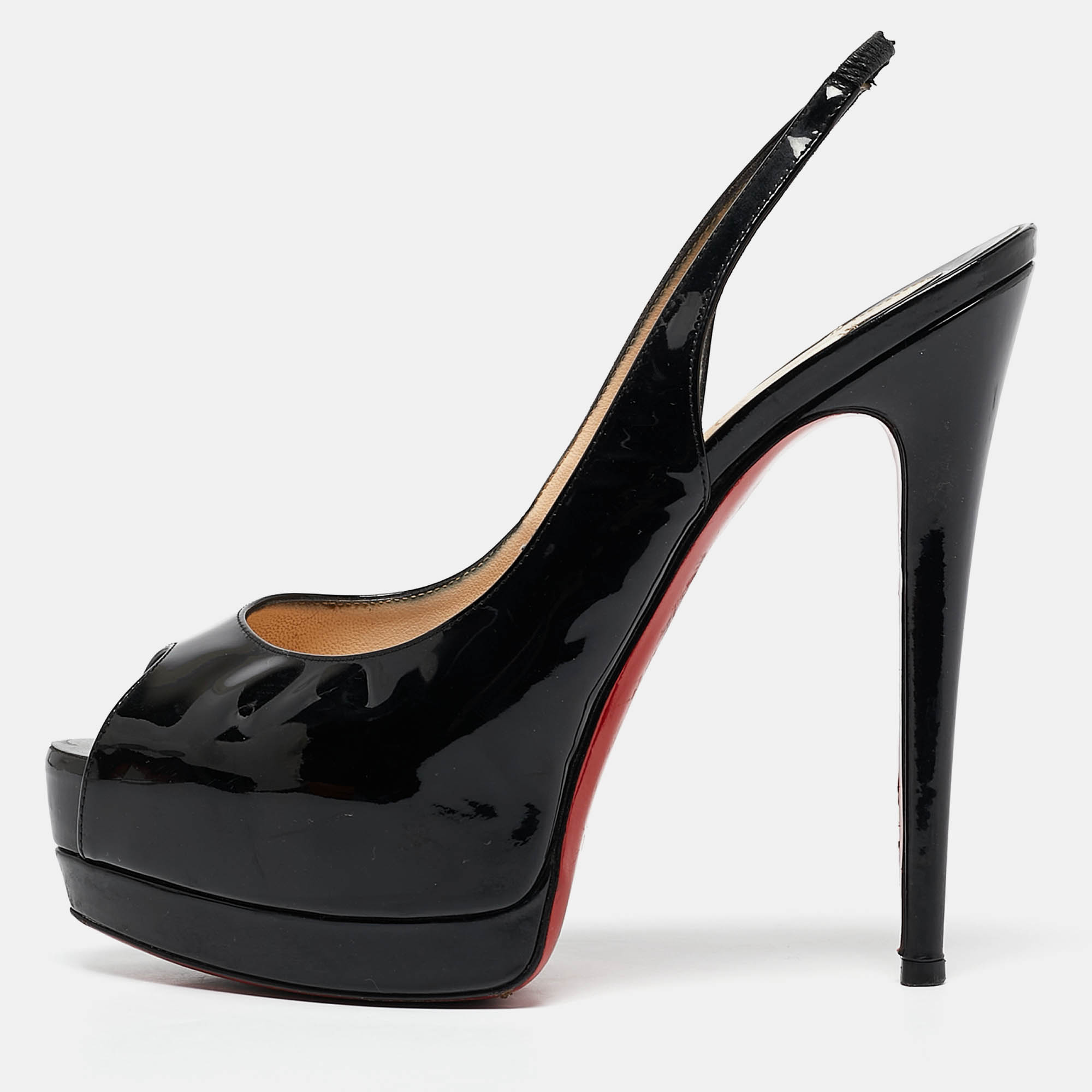 

Christian Louboutin Black Patent Leather Private Number Slingback Pumps Size