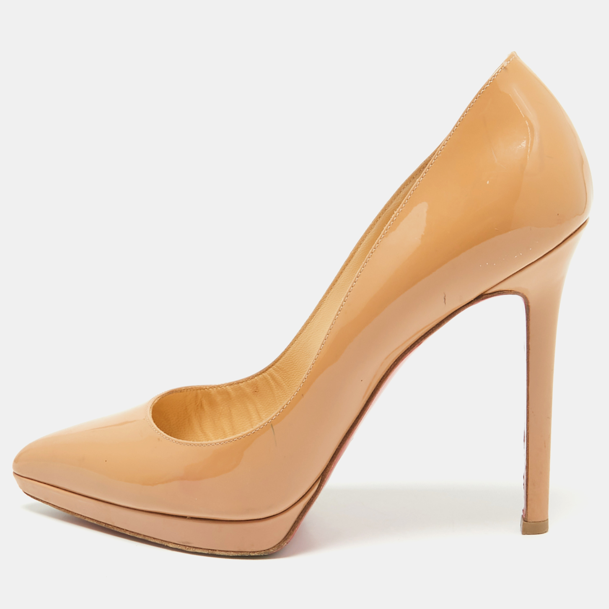 

Christian Louboutin Beige Patent Leather Pigalle Plato Pumps Size