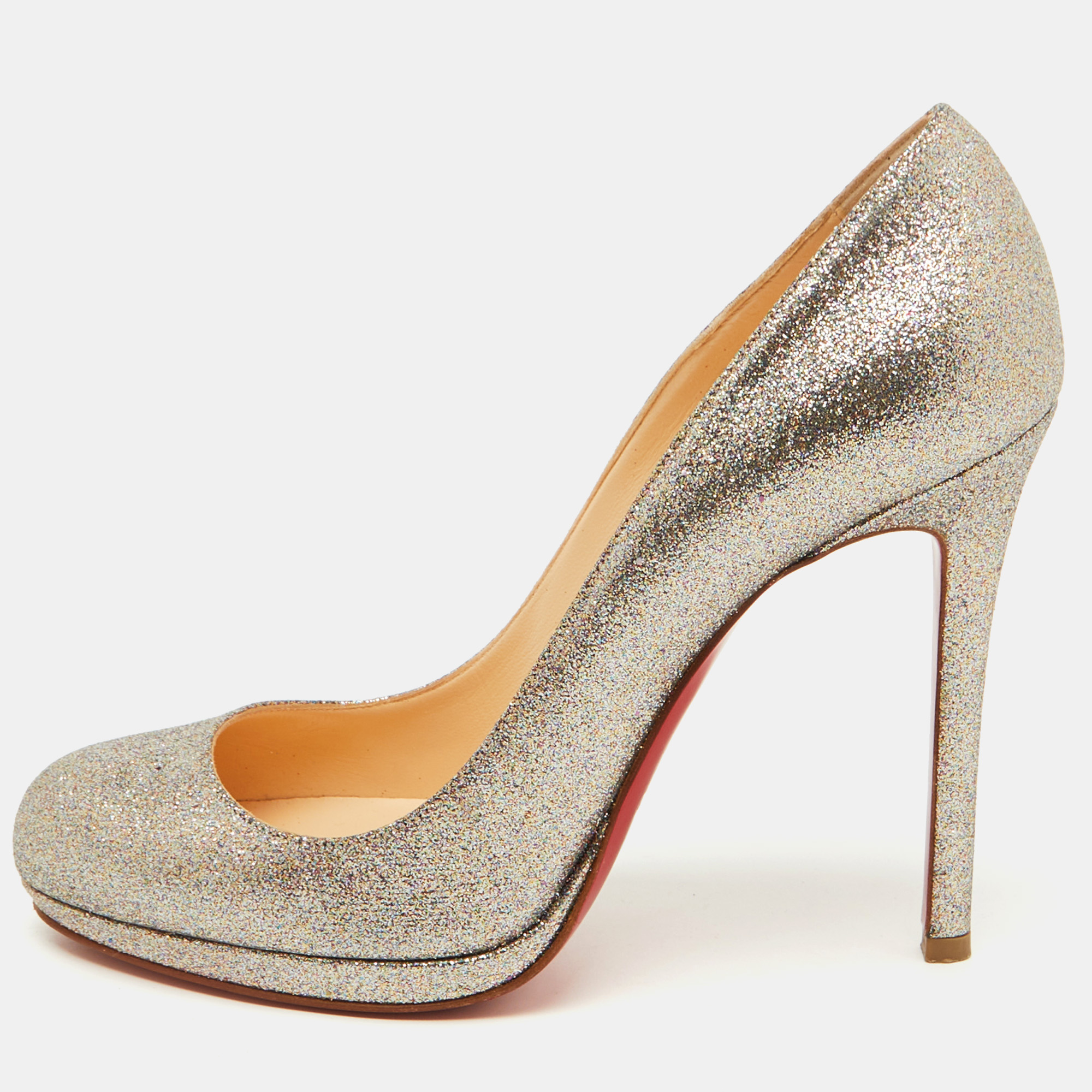 

Christian Louboutin Metallic Silver Glitter Fifi Pumps Size