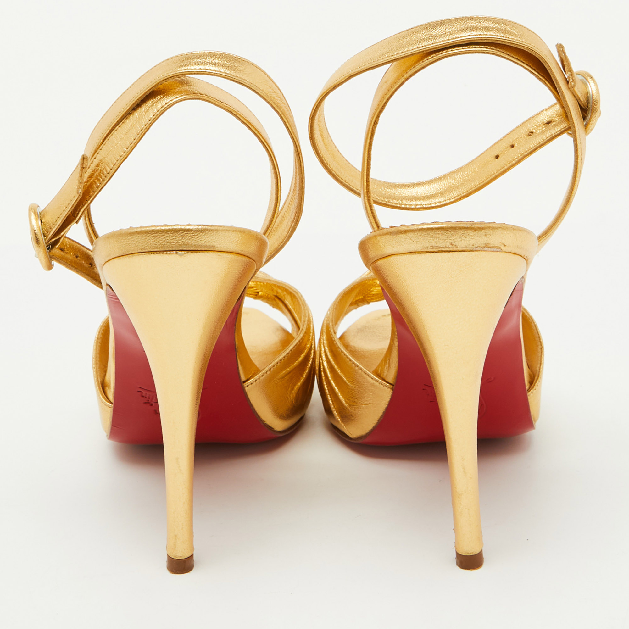 Christian Louboutin Gold Leather Platform Ankle Strap Sandals Size 37 