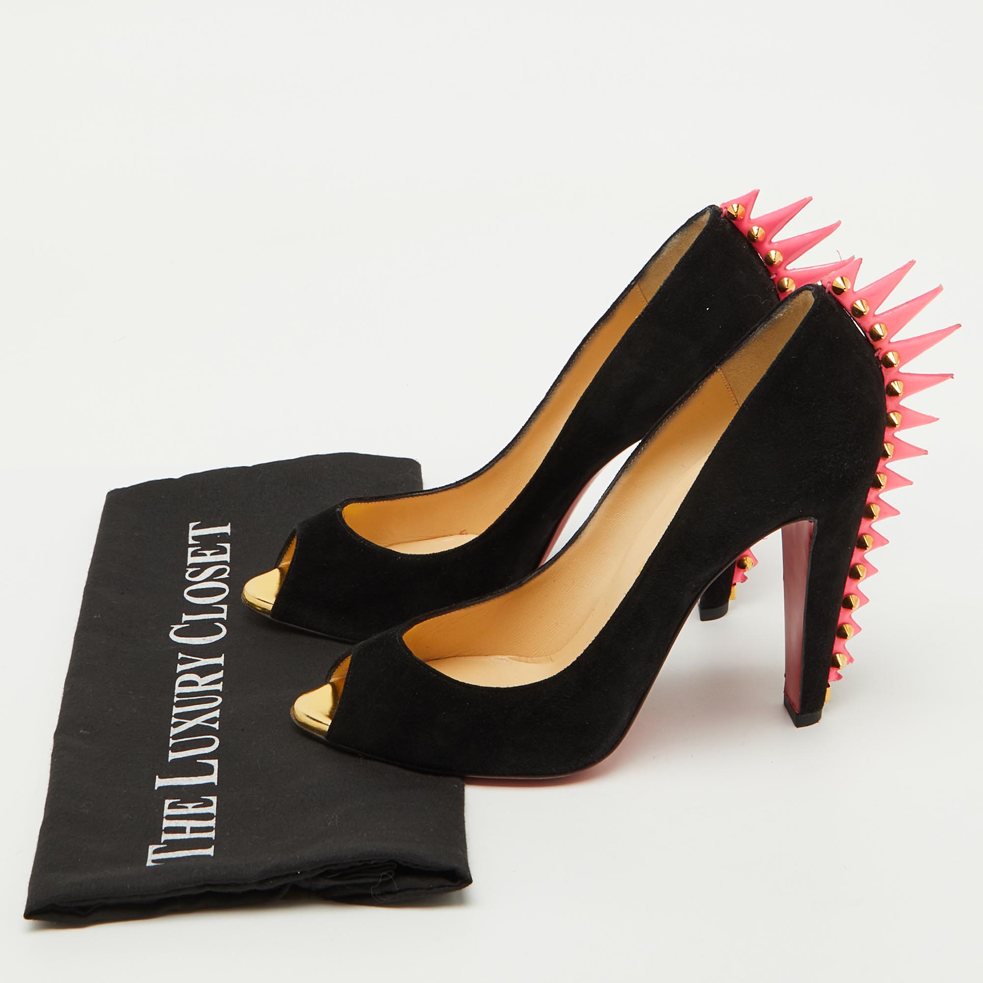 Christian Louboutin Black Suede Electropump Peep Toe Pumps Size 39 