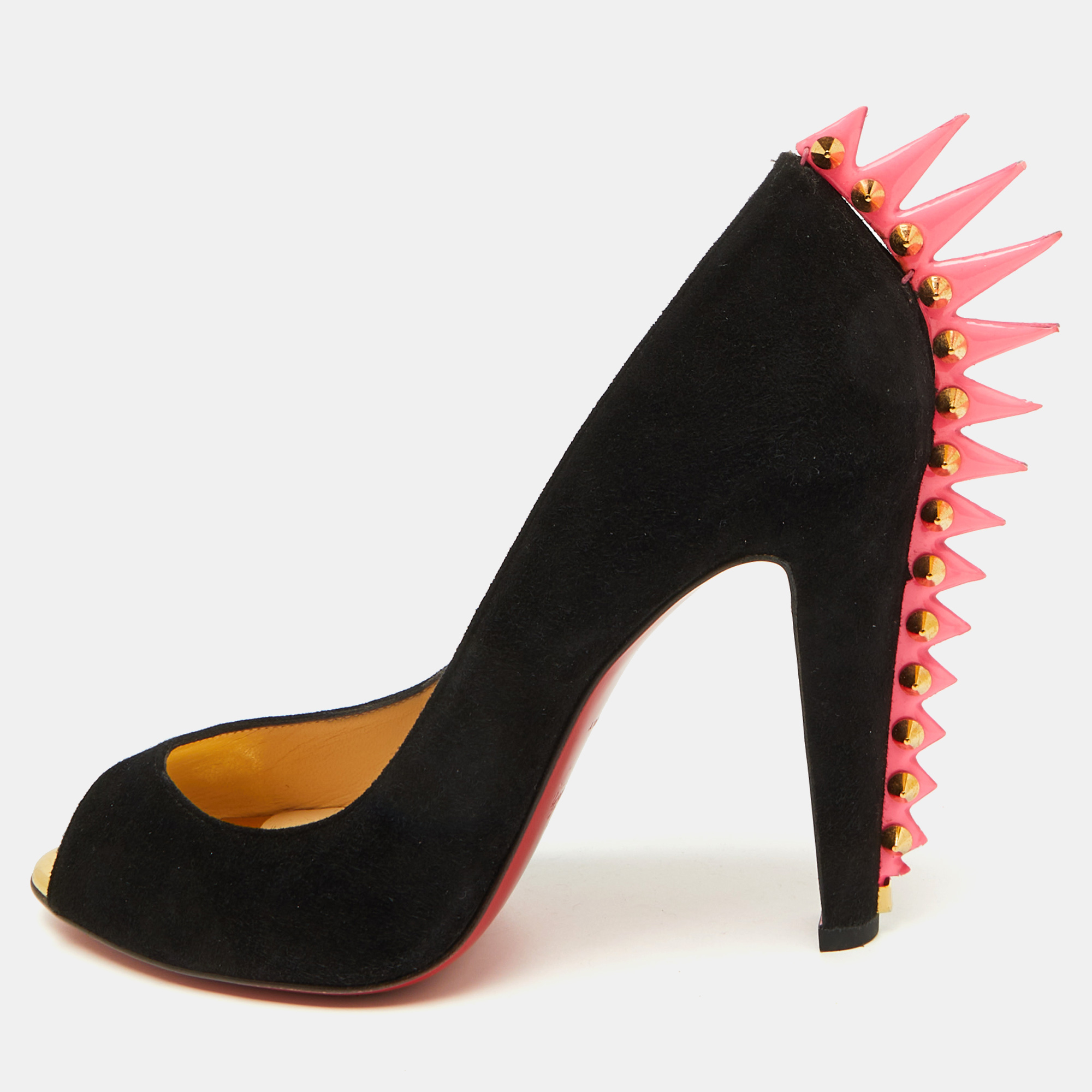 

Christian Louboutin Black Suede Electropump Peep Toe Pumps Size