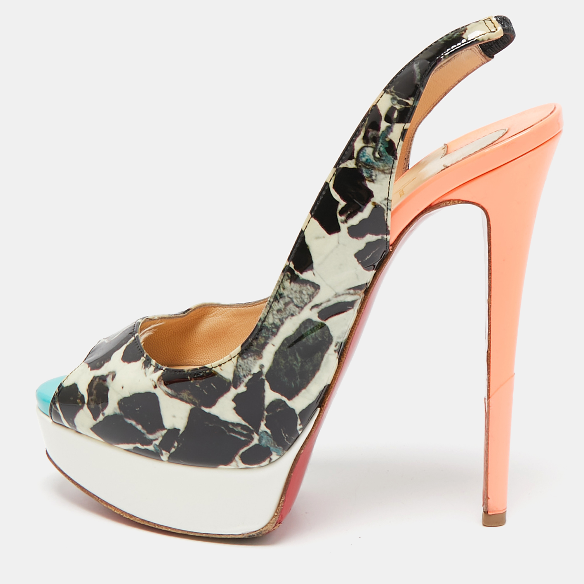 

Christian Louboutin Multicolor Patent Leather Lady Peep Slingback Platform Pumps Size