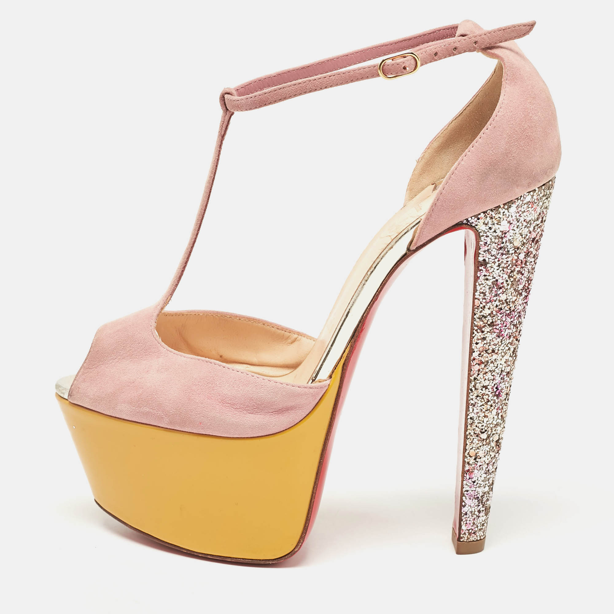 

Christian Louboutin Dusty Pink Suede Peep Toe Platform Sandals Size