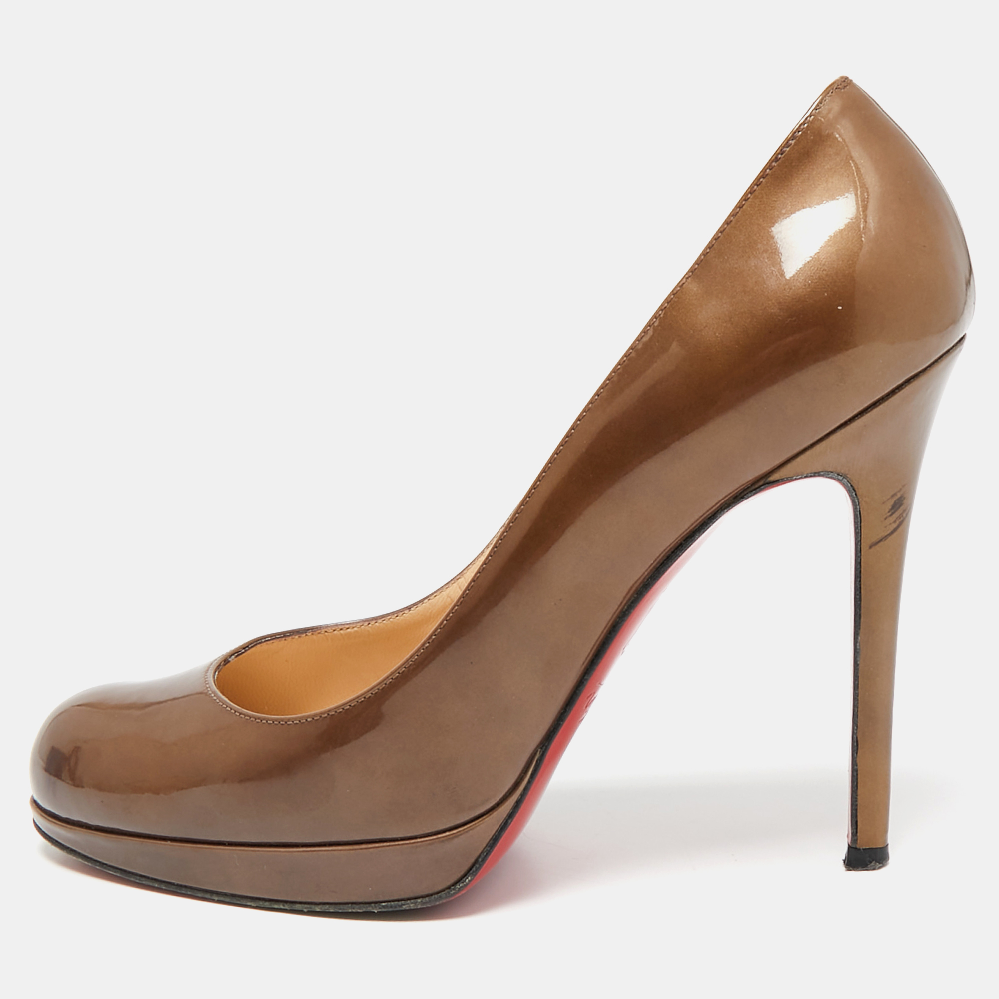 

Christian Louboutin Brown Patent New Simple Platform Pumps Size