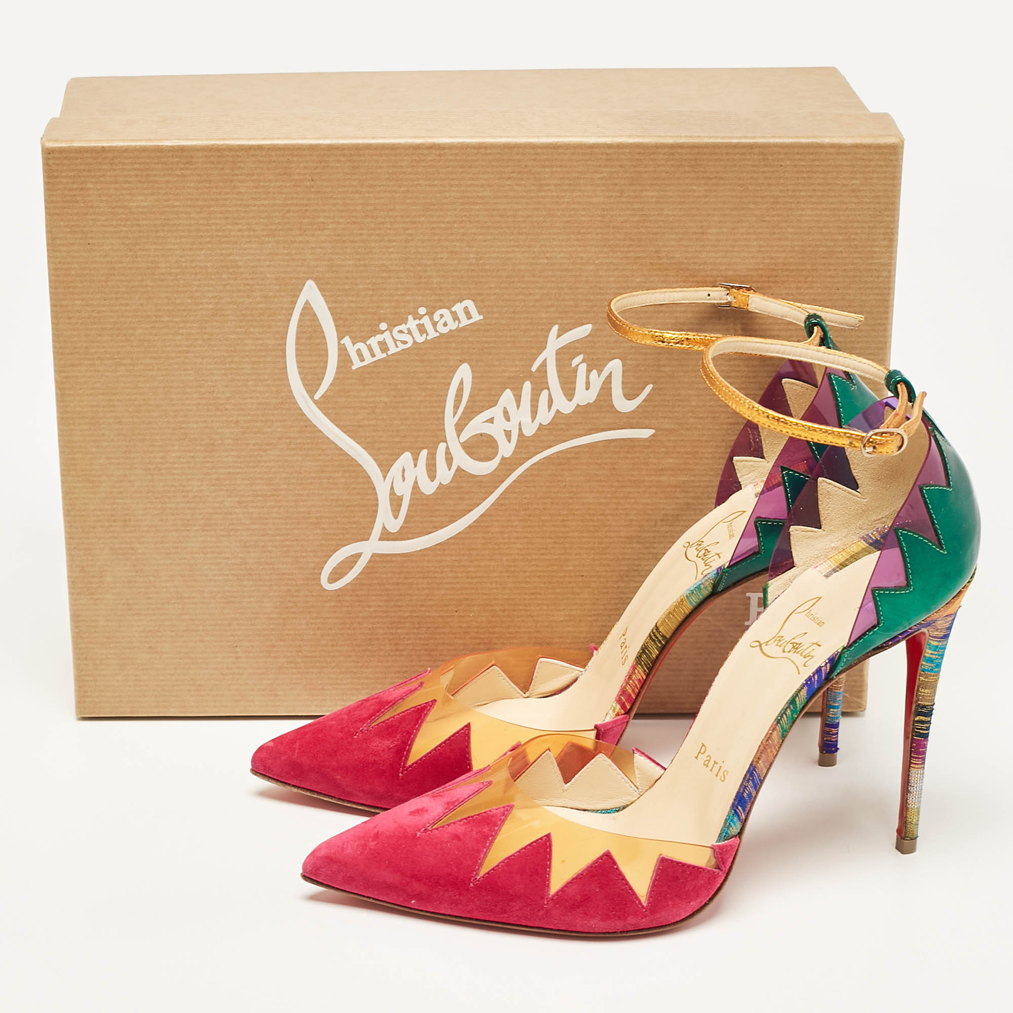 Christian Louboutin Multicolor Suede and PVC Chapito Ho Pumps Size 37.5 