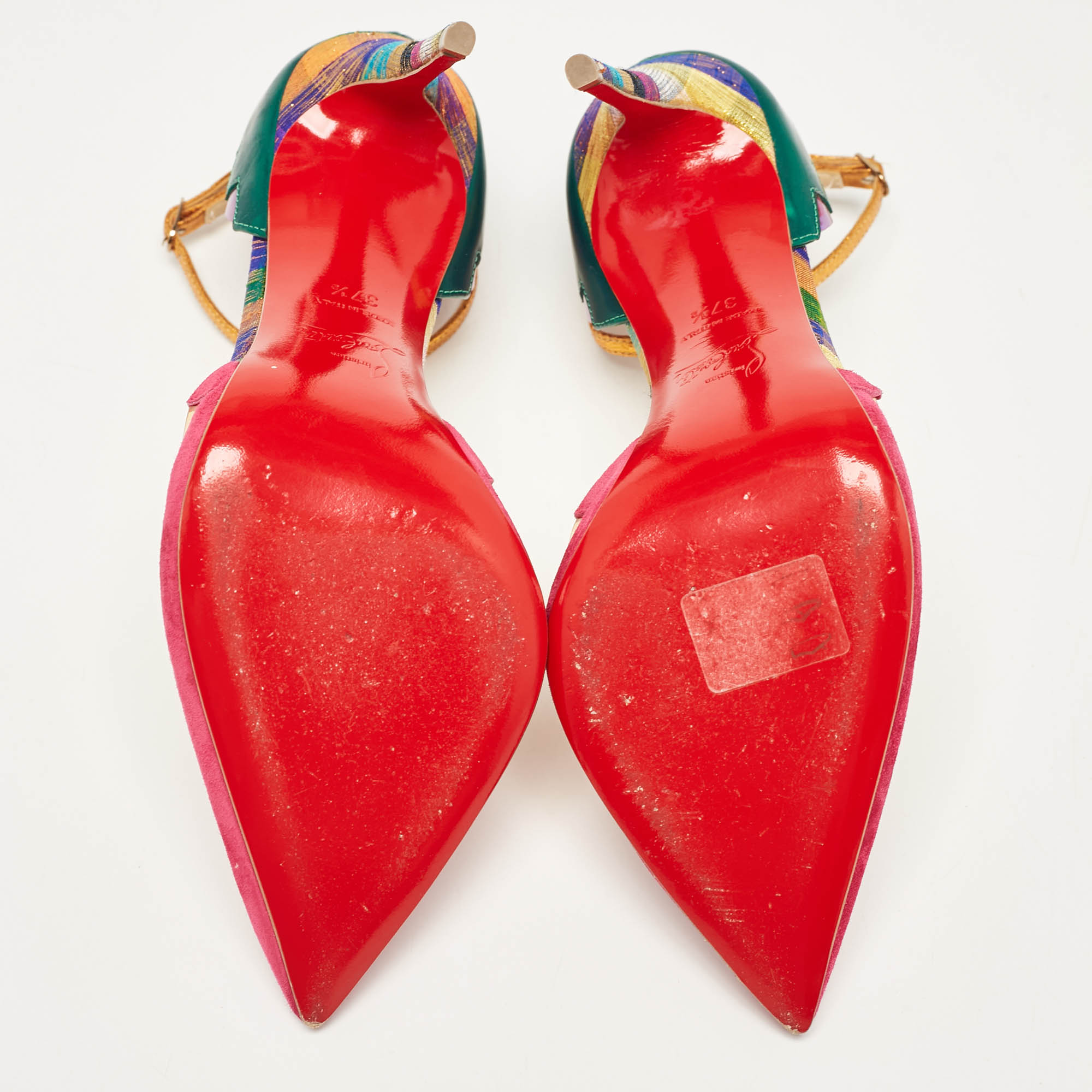 Christian Louboutin Multicolor Suede and PVC Chapito Ho Pumps Size 37.5 