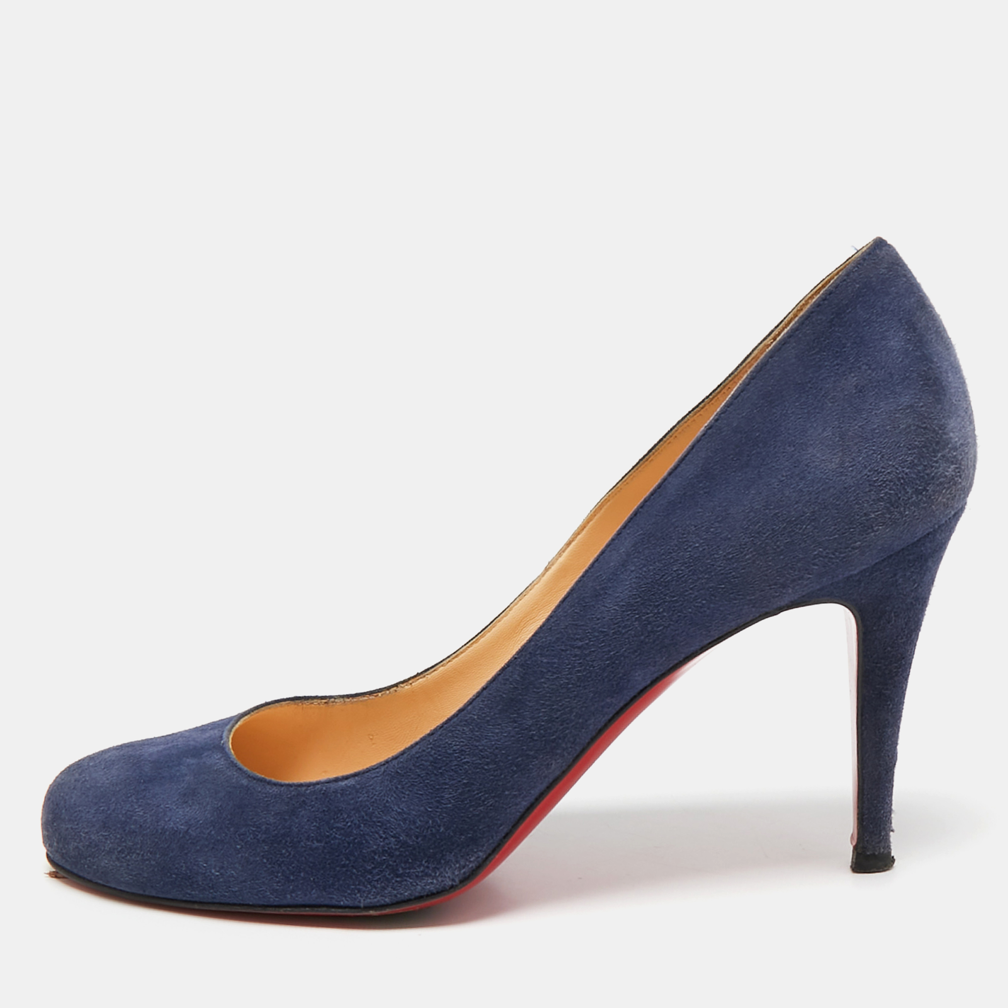 

Christian Louboutin Blue Suede Simple Round Toe Pumps Size