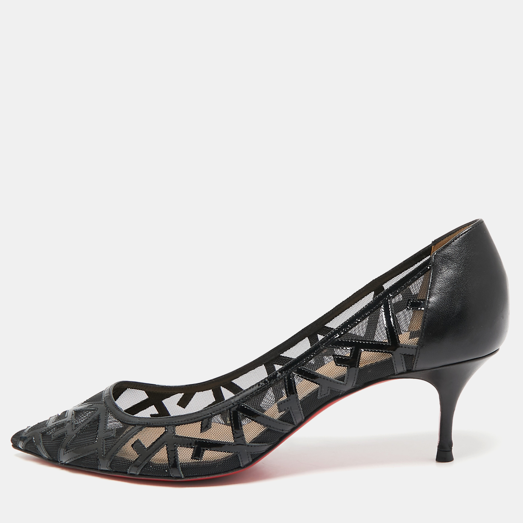 

Christian Louboutin Black Patent Leather and Mesh Tititata Pointed Toe Pumps Size