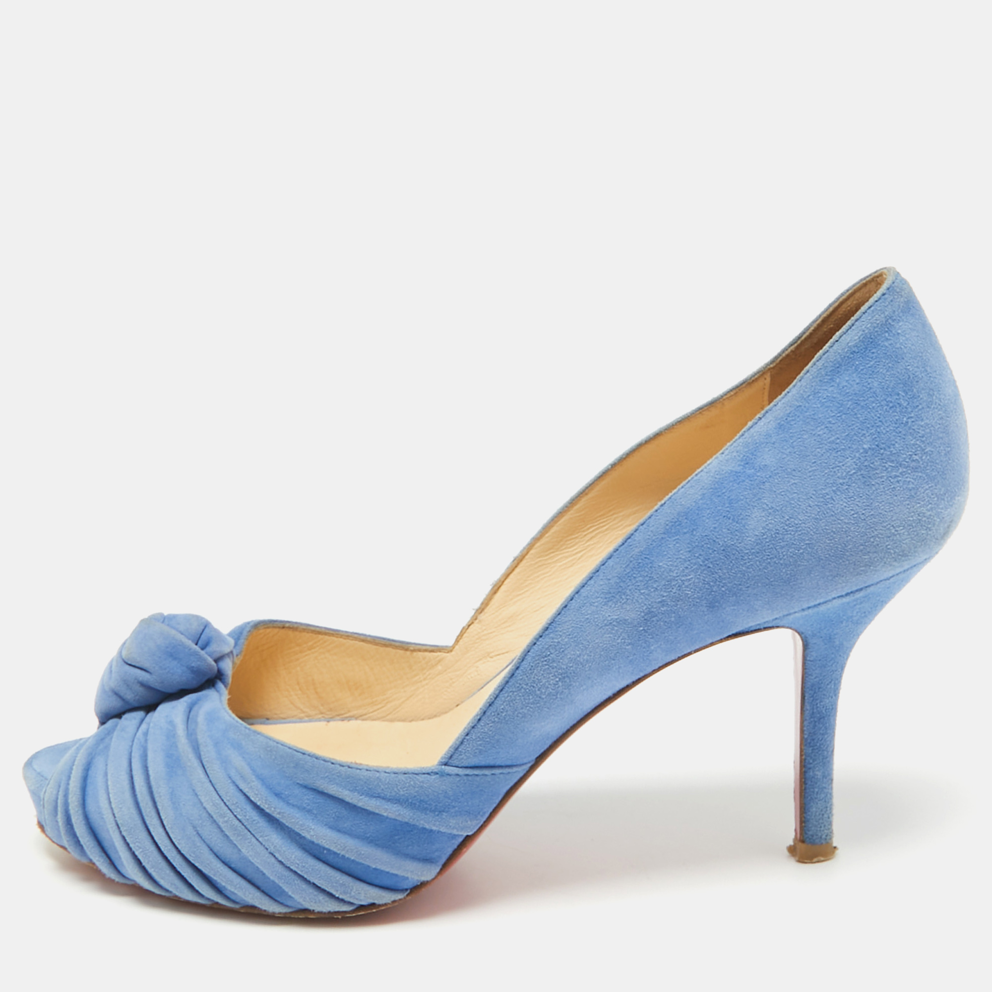 

Christian Louboutin Blue Suede Greissimo Peep Toe Pumps Size