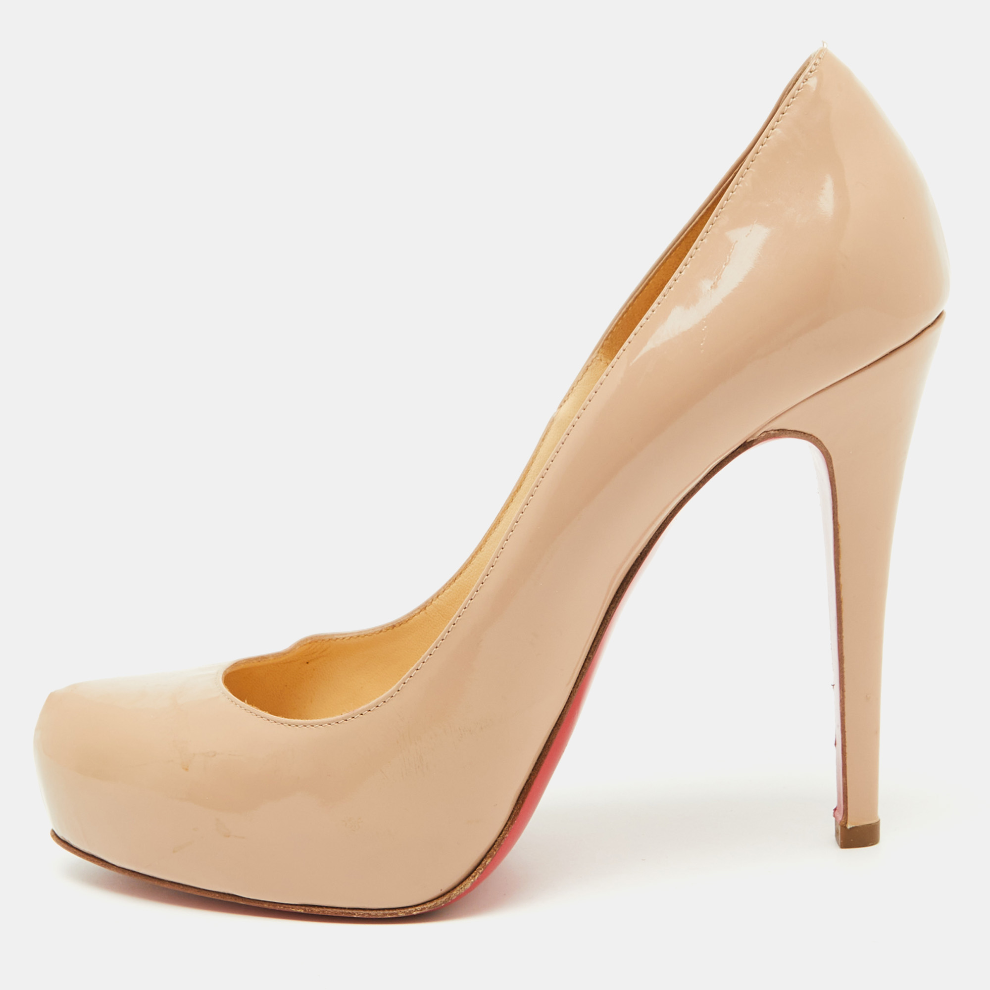 

Christian Louboutin Beige Patent Leather Rolando Platform Pumps Size