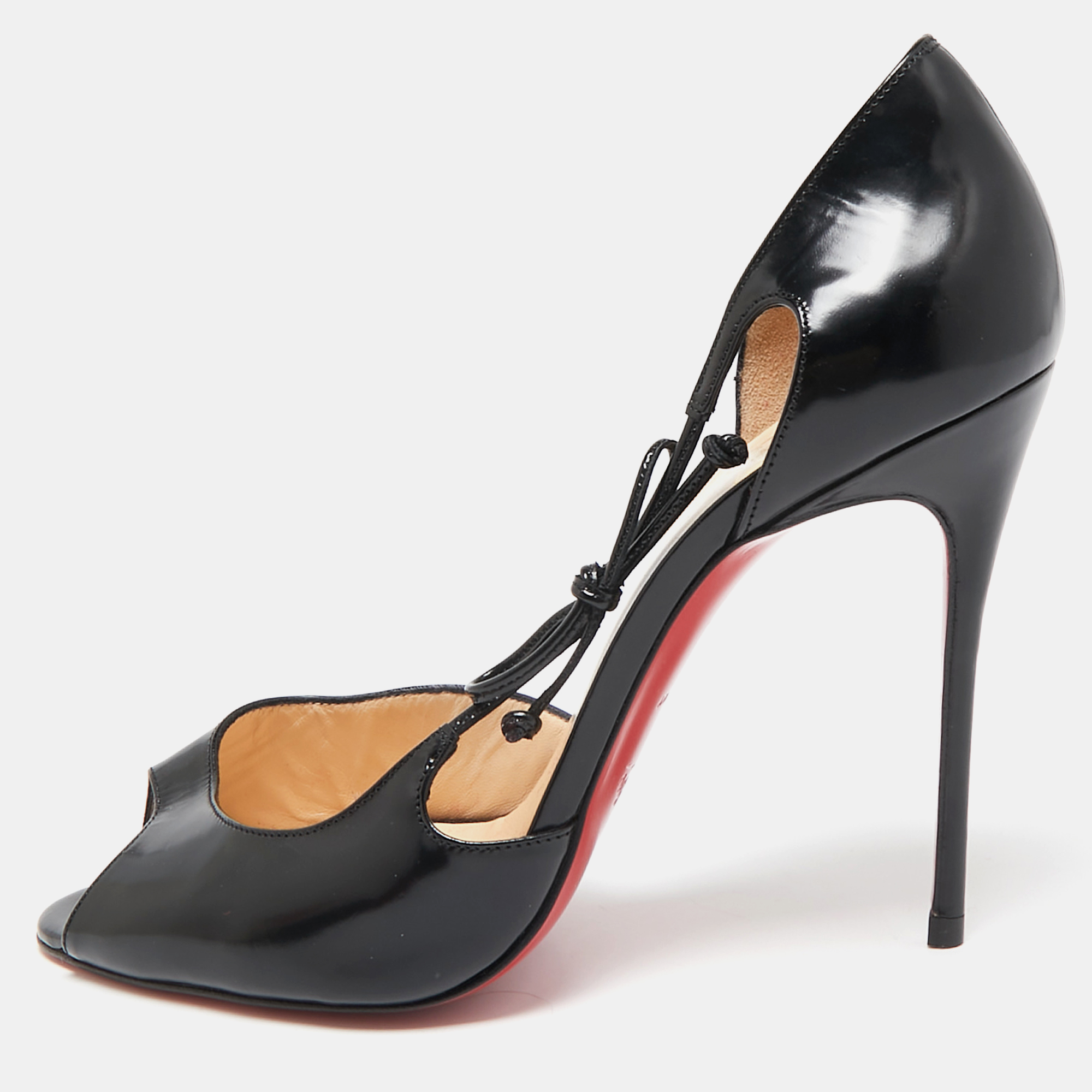 

Christian Louboutin Black Leather Bow Detail Peep Toe Pumps Size