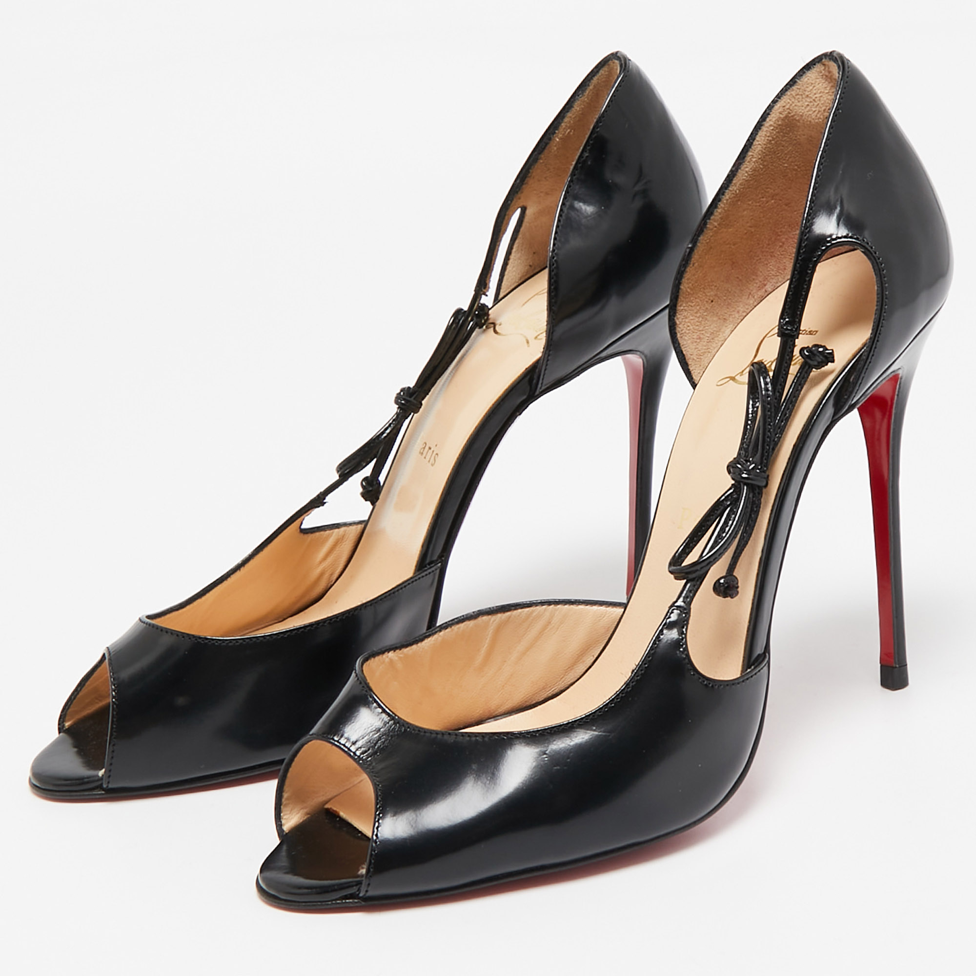 Christian Louboutin Black Leather Bow Detail Peep Toe Pumps Size 39 