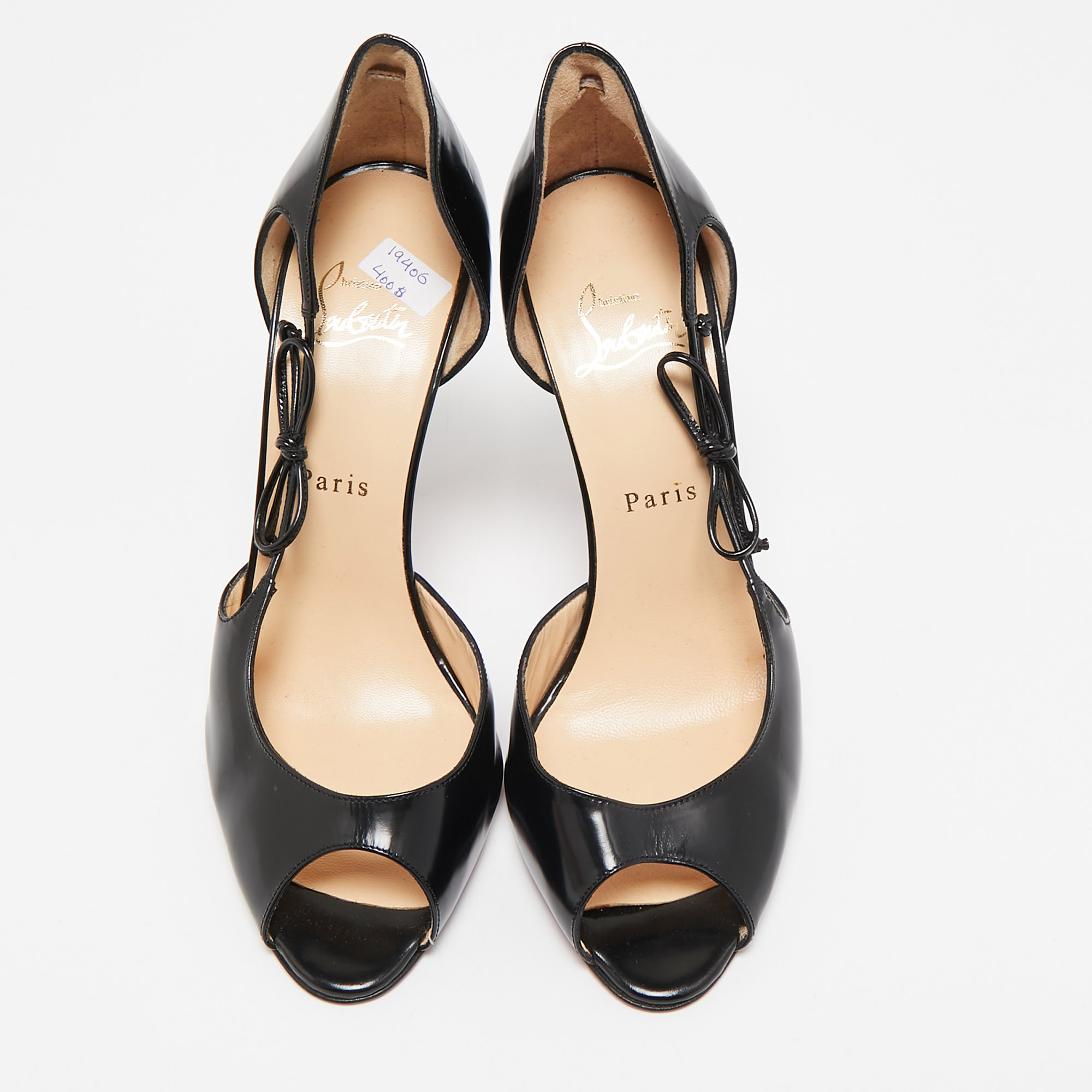 Christian Louboutin Black Leather Bow Detail Peep Toe Pumps Size 39 