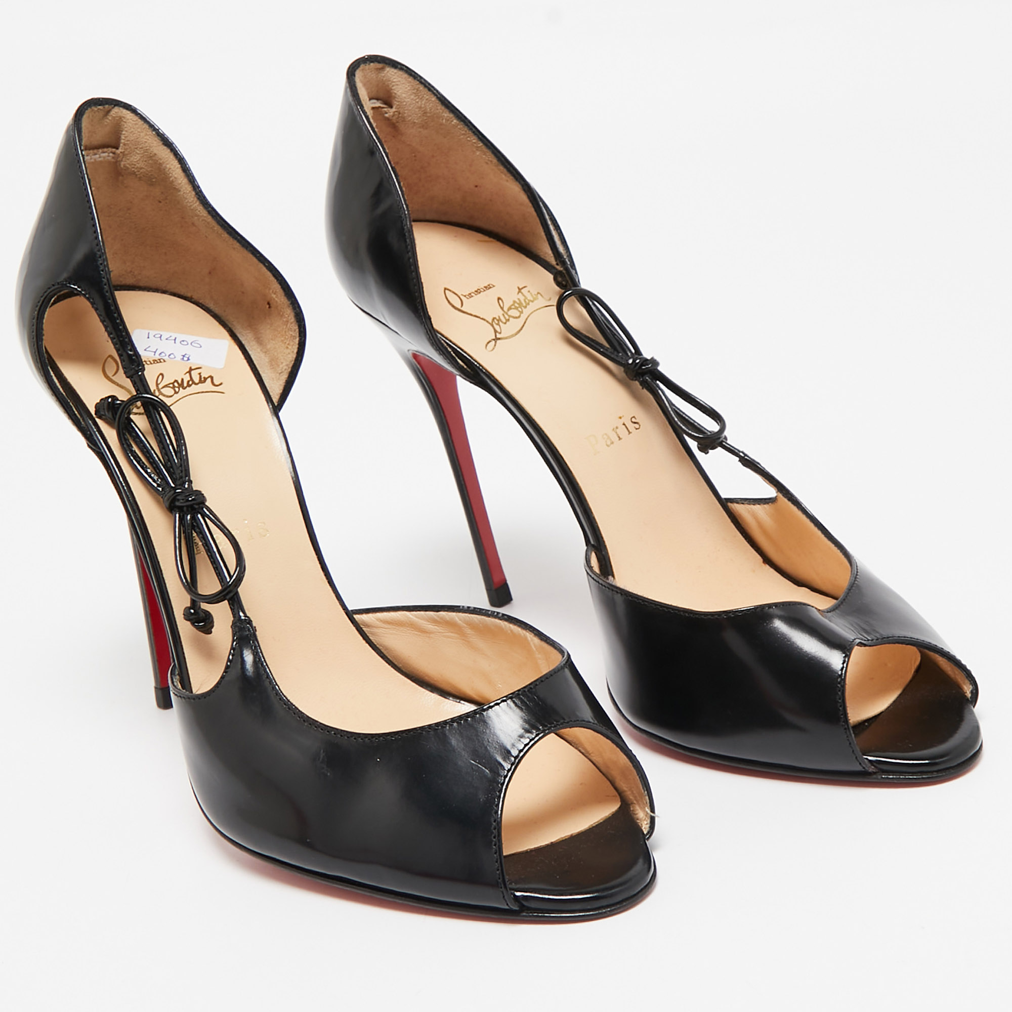 Christian Louboutin Black Leather Bow Detail Peep Toe Pumps Size 39 