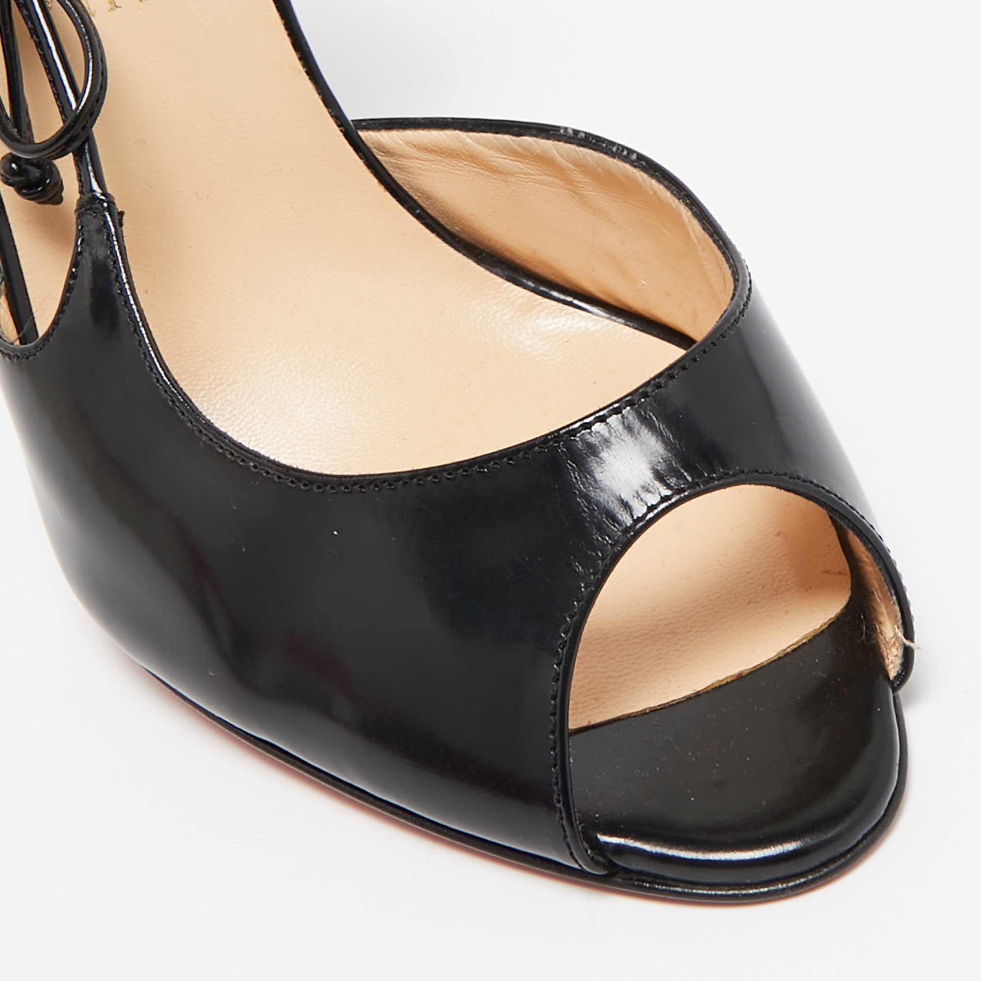 Christian Louboutin Black Leather Bow Detail Peep Toe Pumps Size 39 