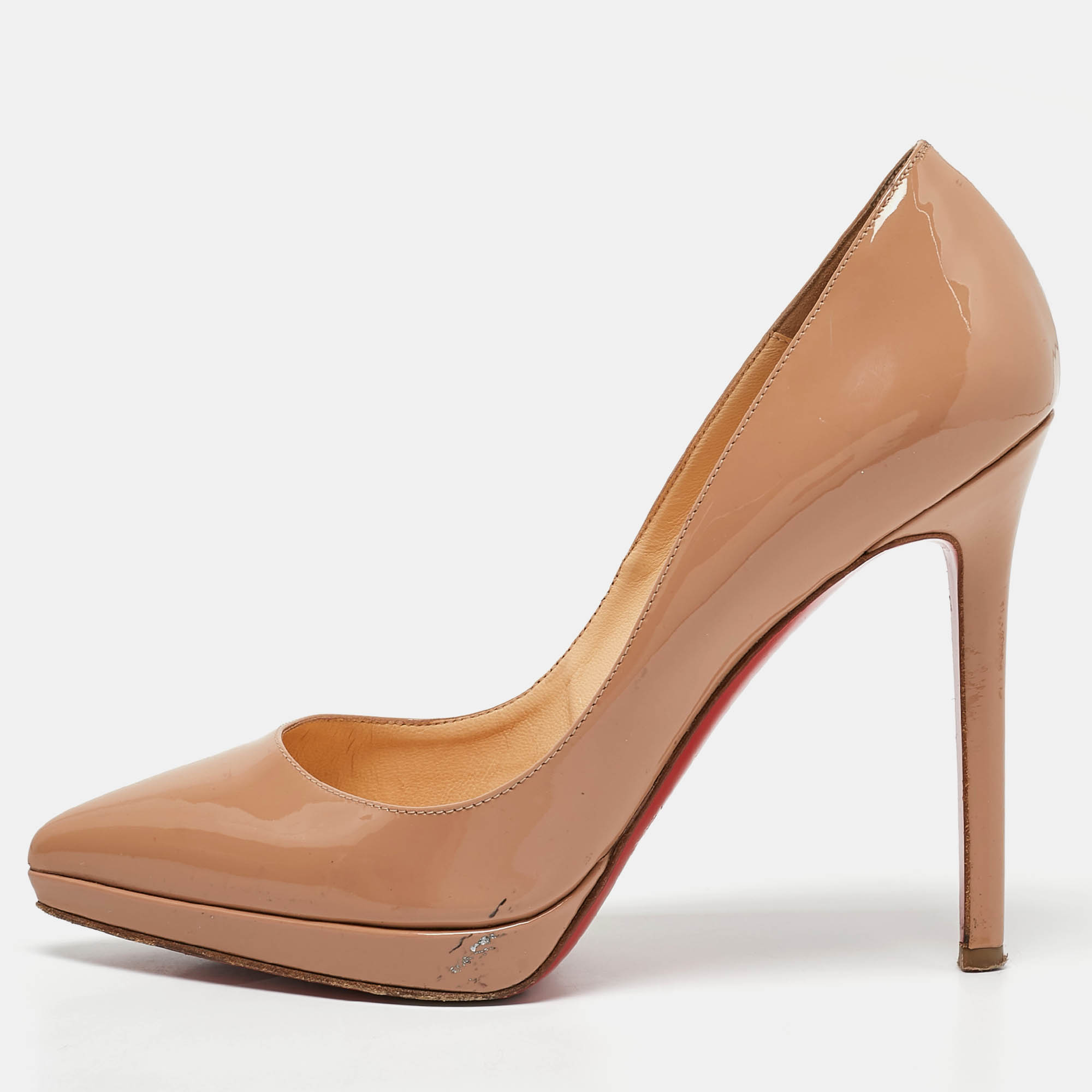 

Christian Louboutin Beige Patent Leather Pigalle Plato Pumps Size