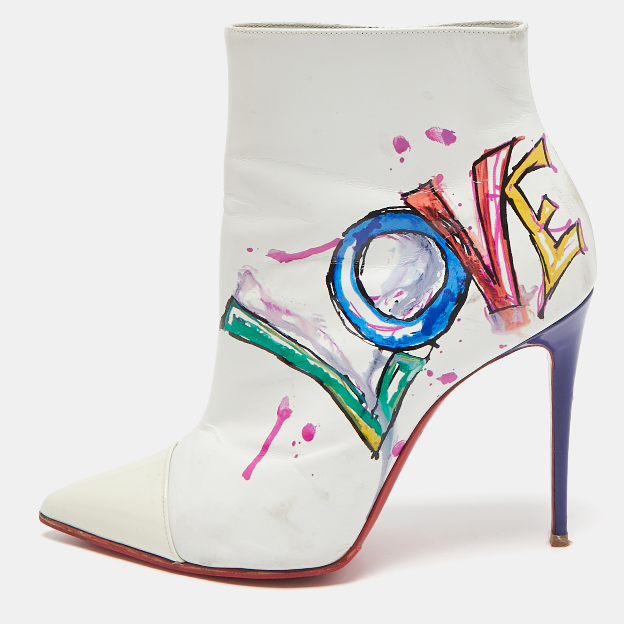 

Christian Louboutin White Leather and Patent Leather In Love Ankle Length Boots Size