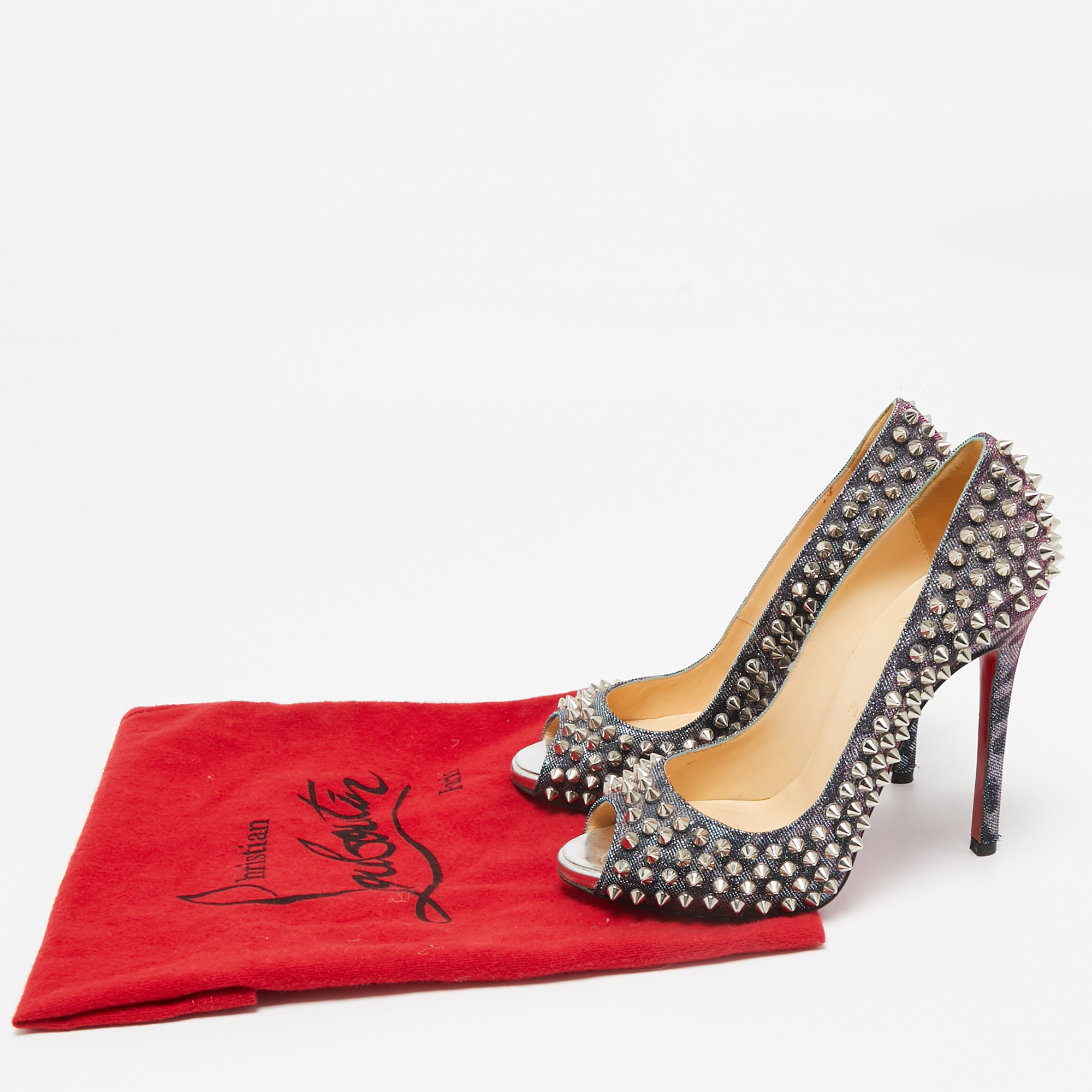 Christian Louboutin Multicolor Glitter Fabric Yolanda Peep Toe Pumps Size 36.5 